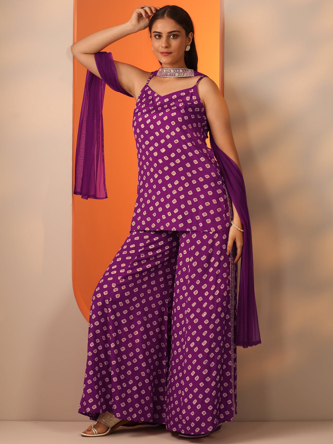 Purple Bandhani Printed Co-Ord Set 