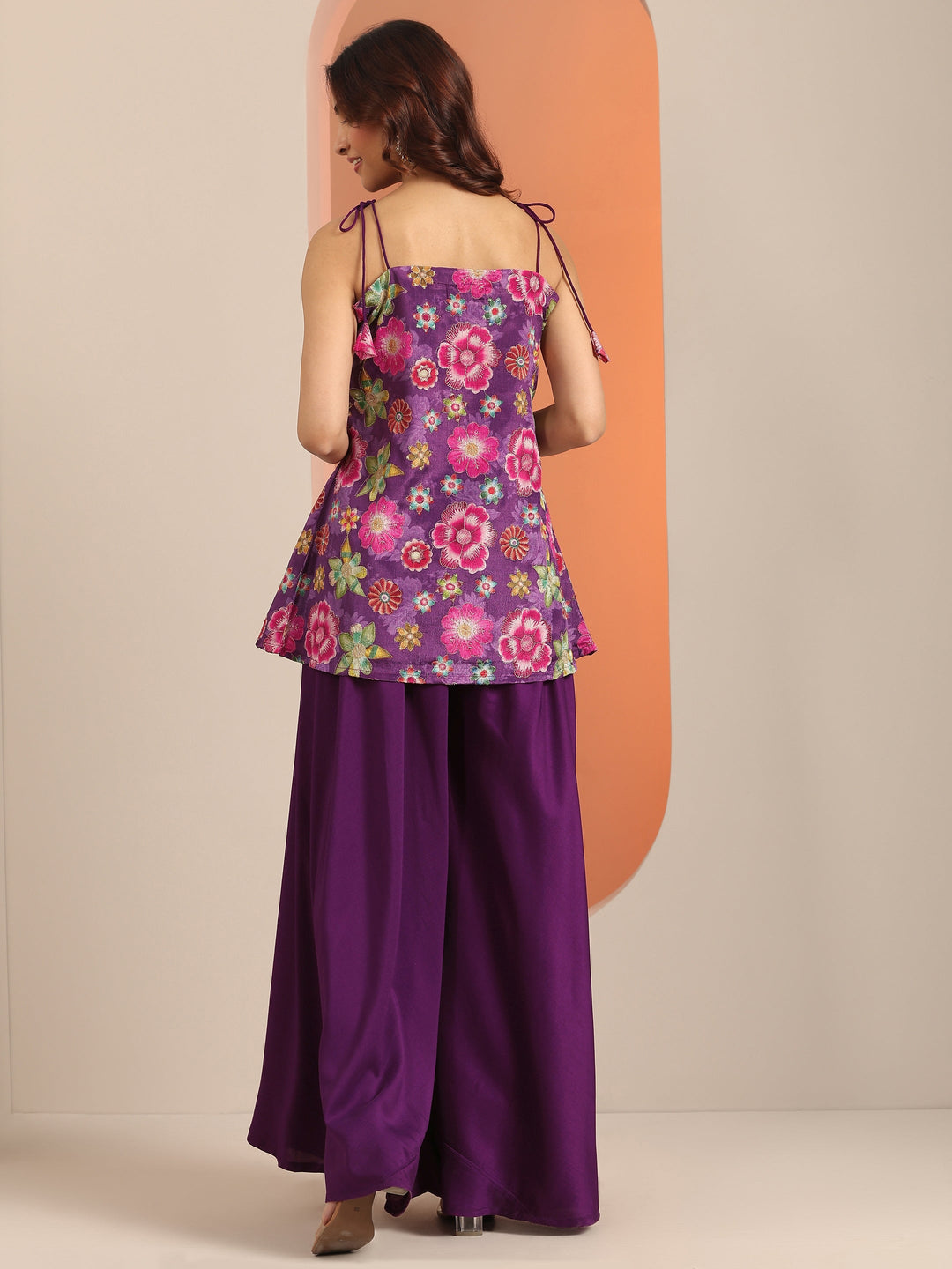 Purple Printed Silk Blend A-Line Na 
