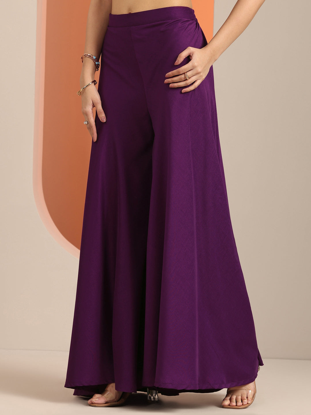  Purple Printed Silk Blend A-Line Na 