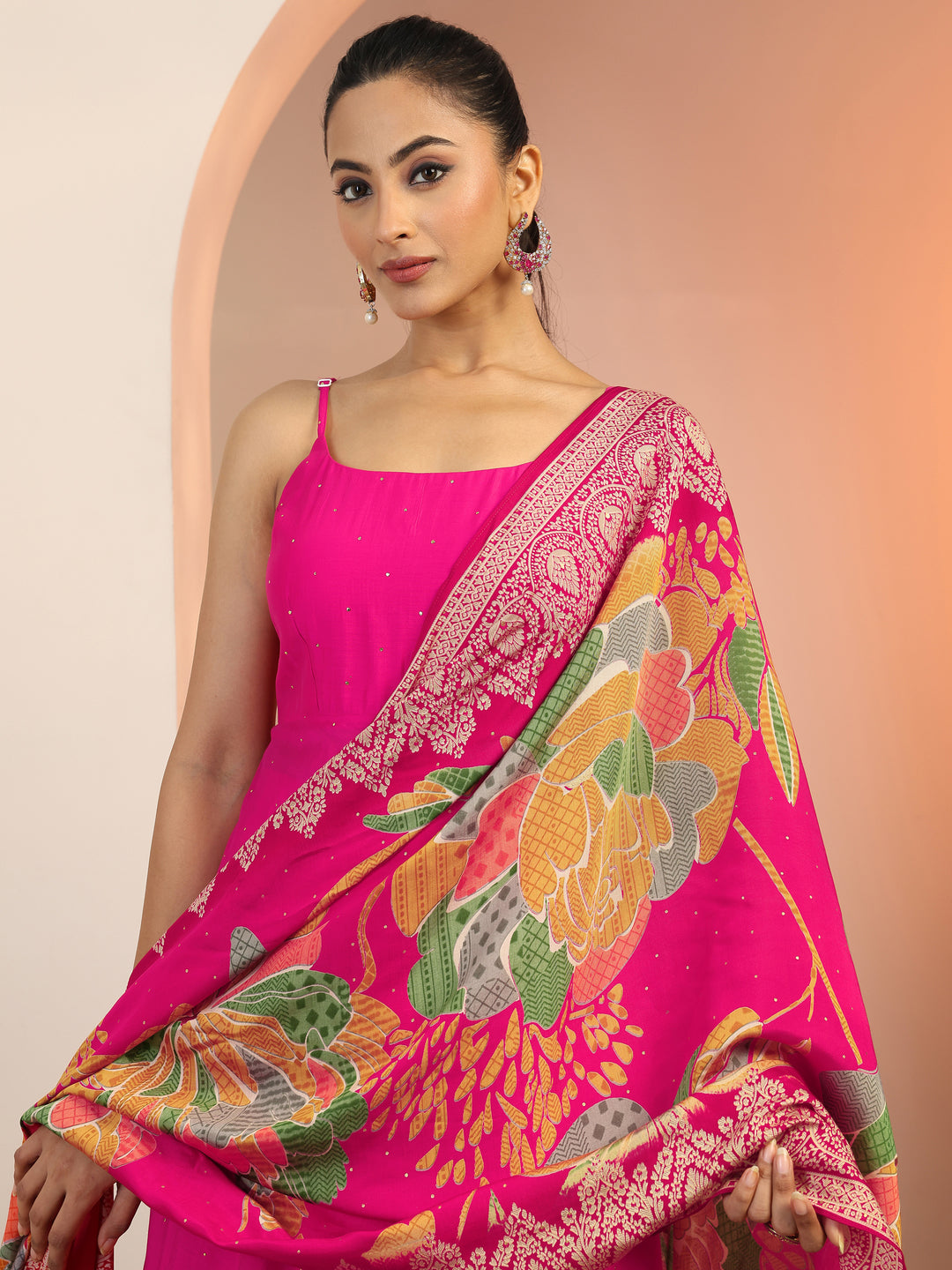  Pink Embellished Silk Blend Anarkali Suit Set With Dupatta 