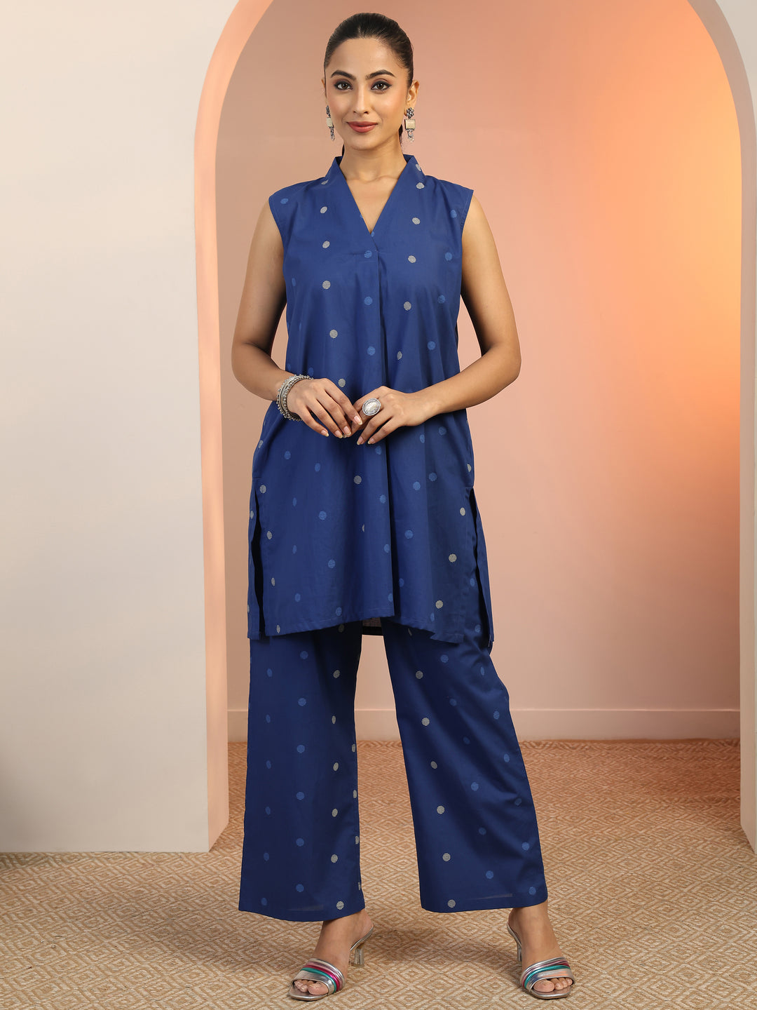  Blue Geometric Printed Co-Ord Set 