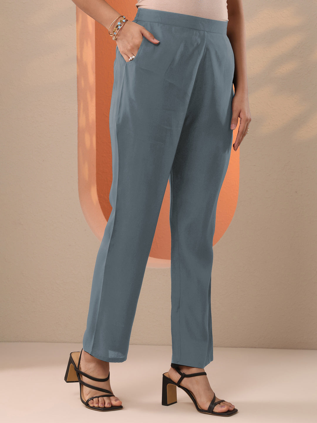  Grey Printed Silk Blend Straight Suit Set With Dupatta 