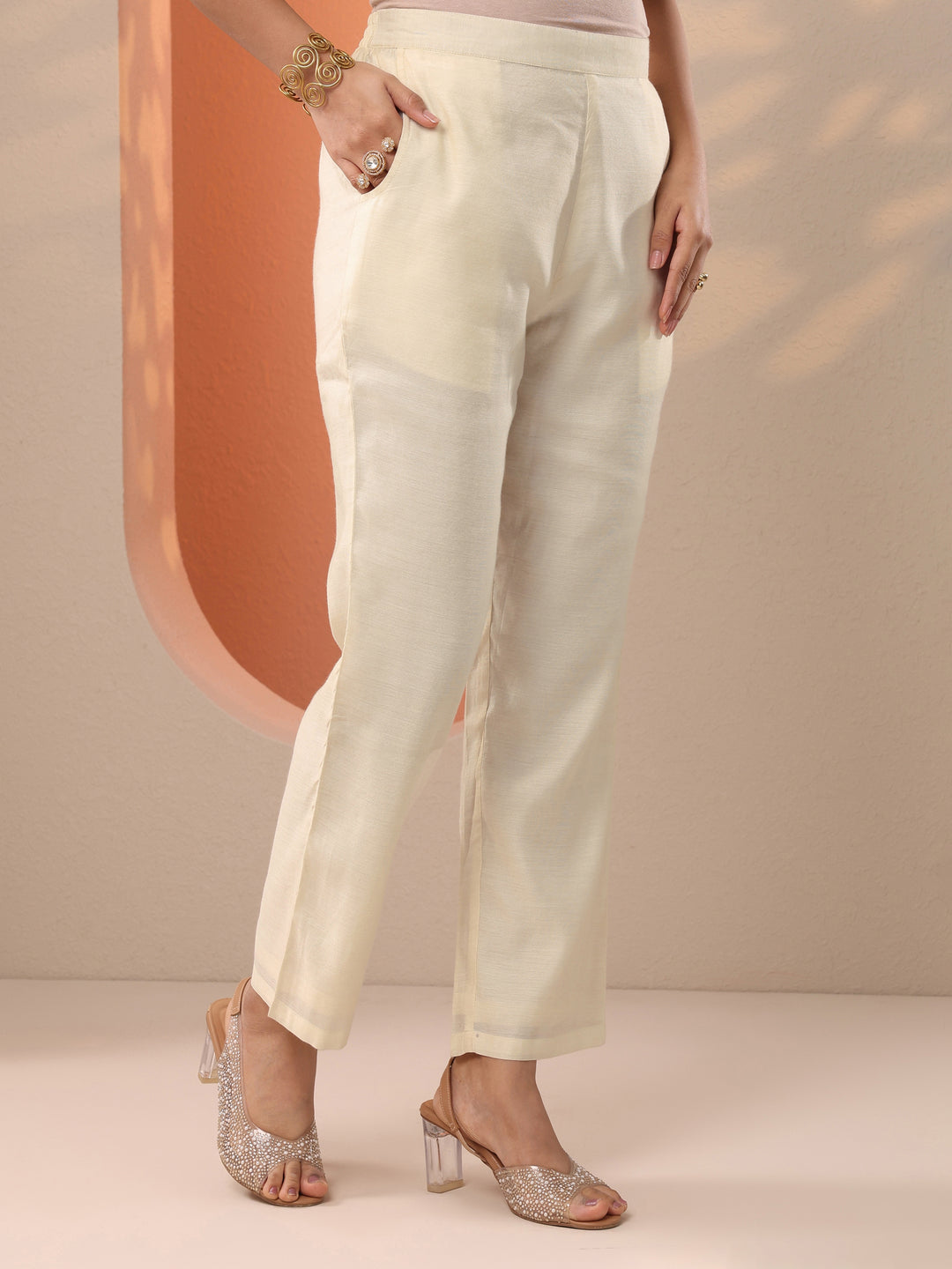  Beige Printed Silk Blend Straight Suit Set With Dupatta 