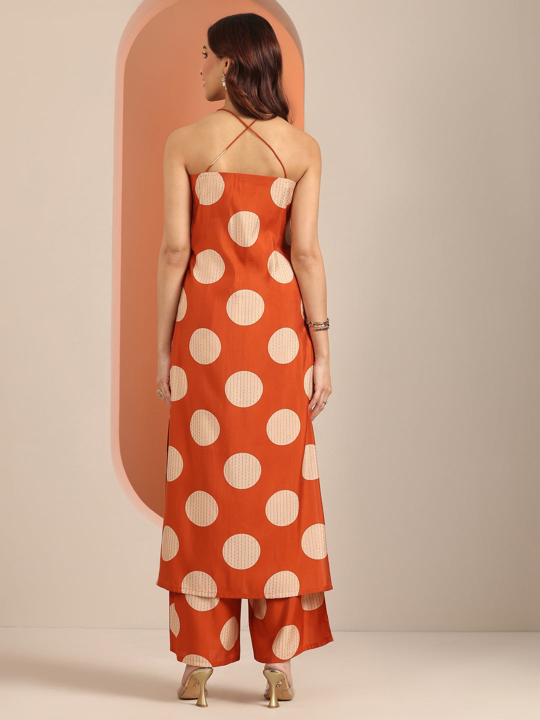  Rust Printed Silk Blend Straight Kurta Set 