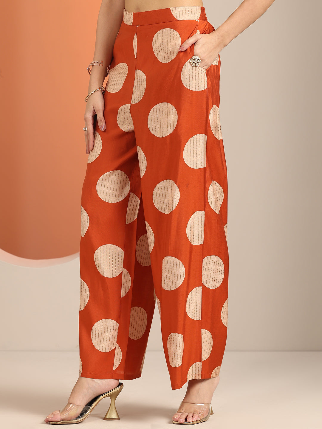  Rust Printed Silk Blend Straight Kurta Set 