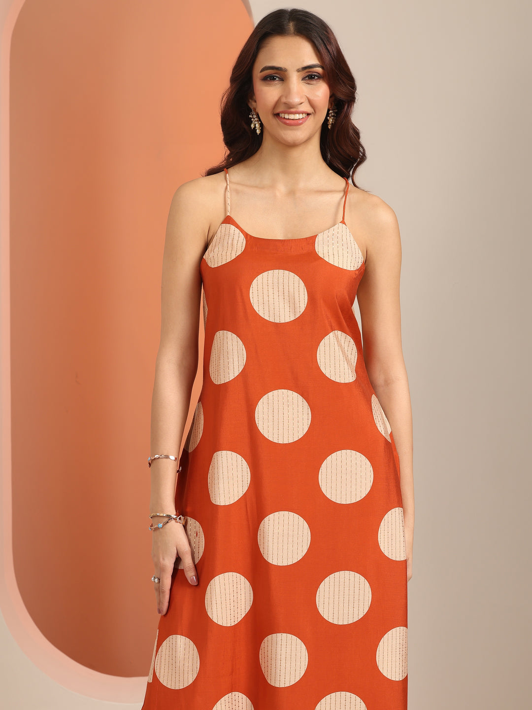  Rust Printed Silk Blend Straight Kurta Set 