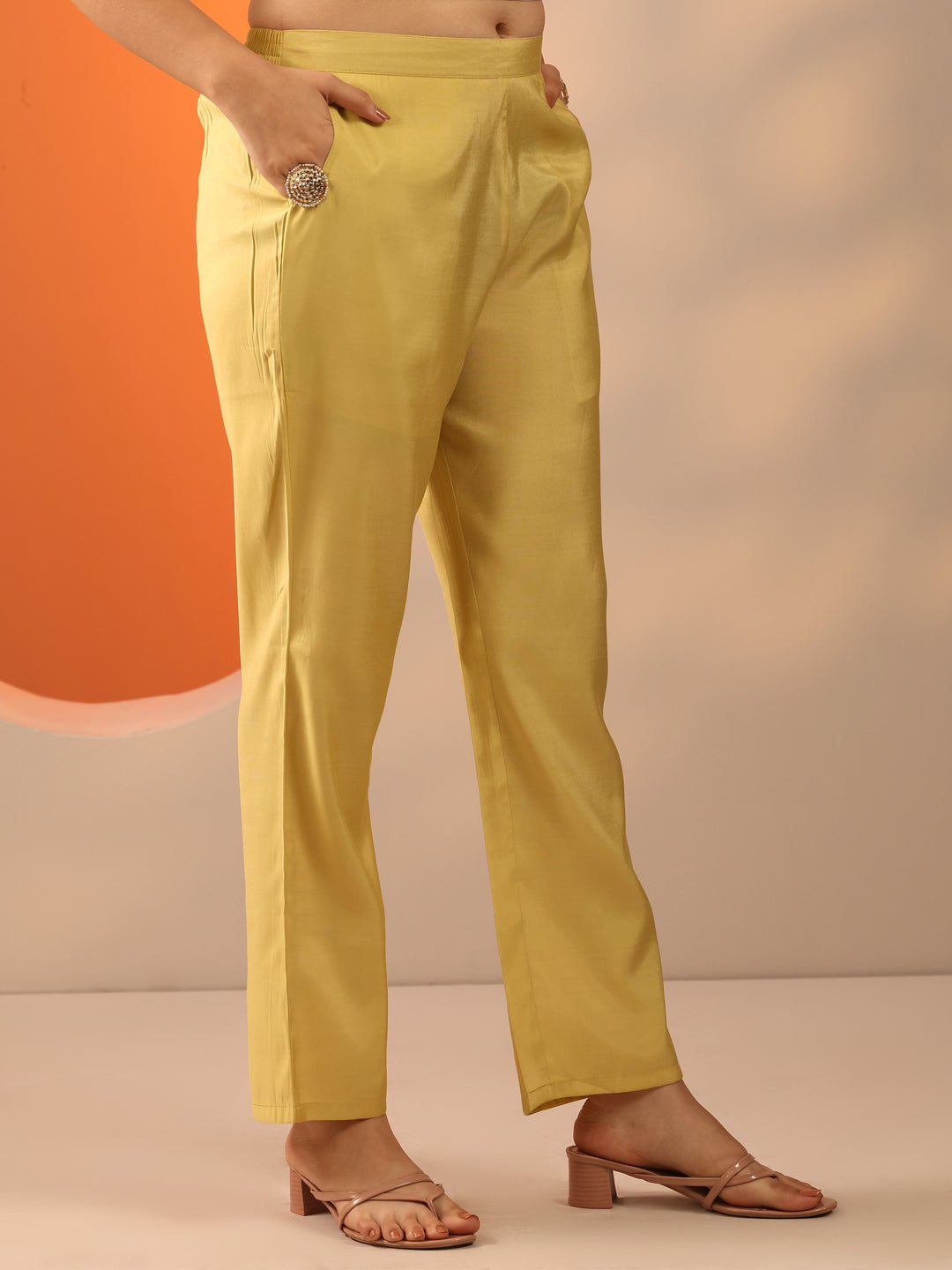  Yellow Printed Silk Blend Straight Suit Set With Dupatta 