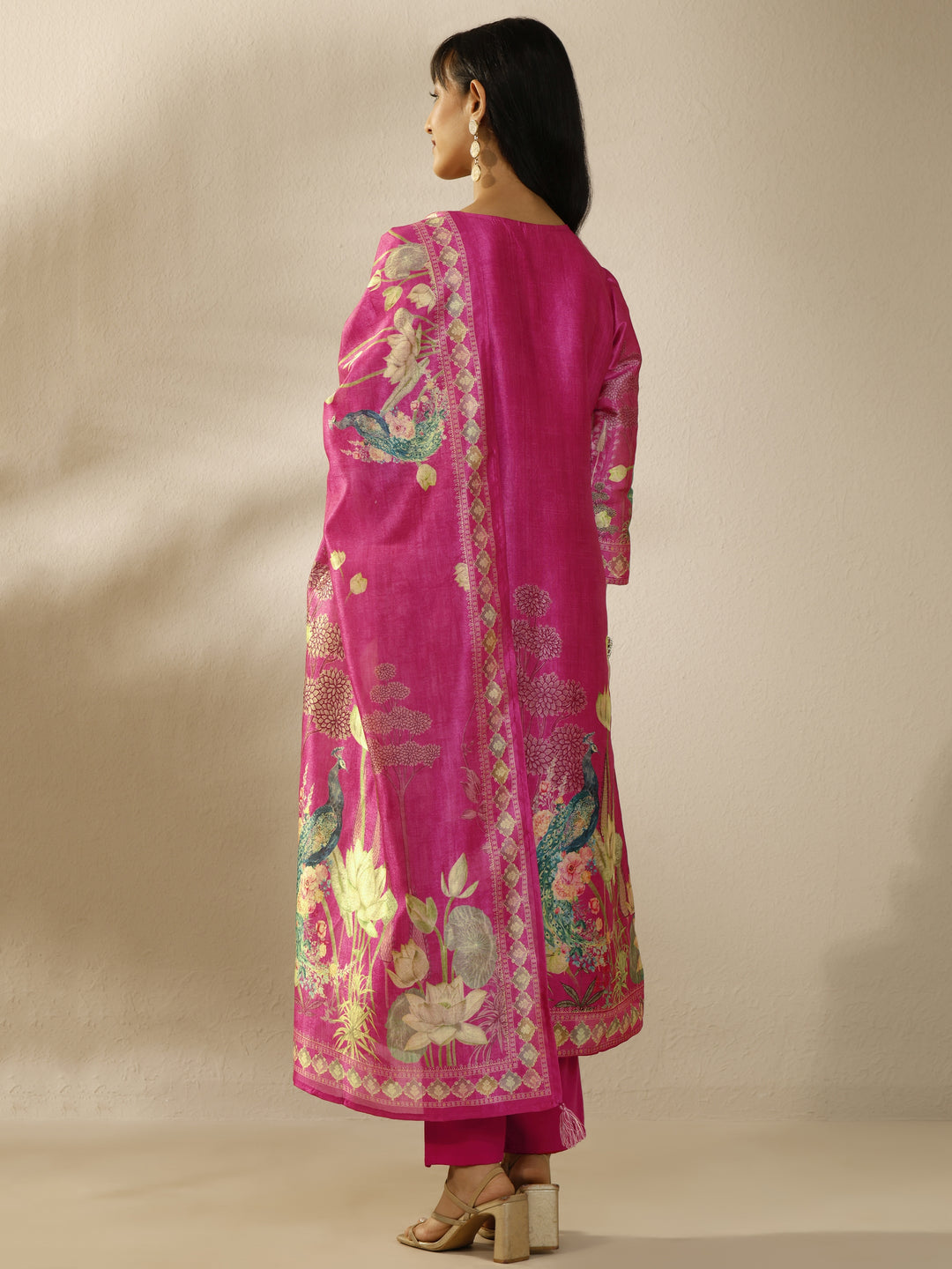  Pink Printed Silk Blend Straight Suit Set With Dupatta 
