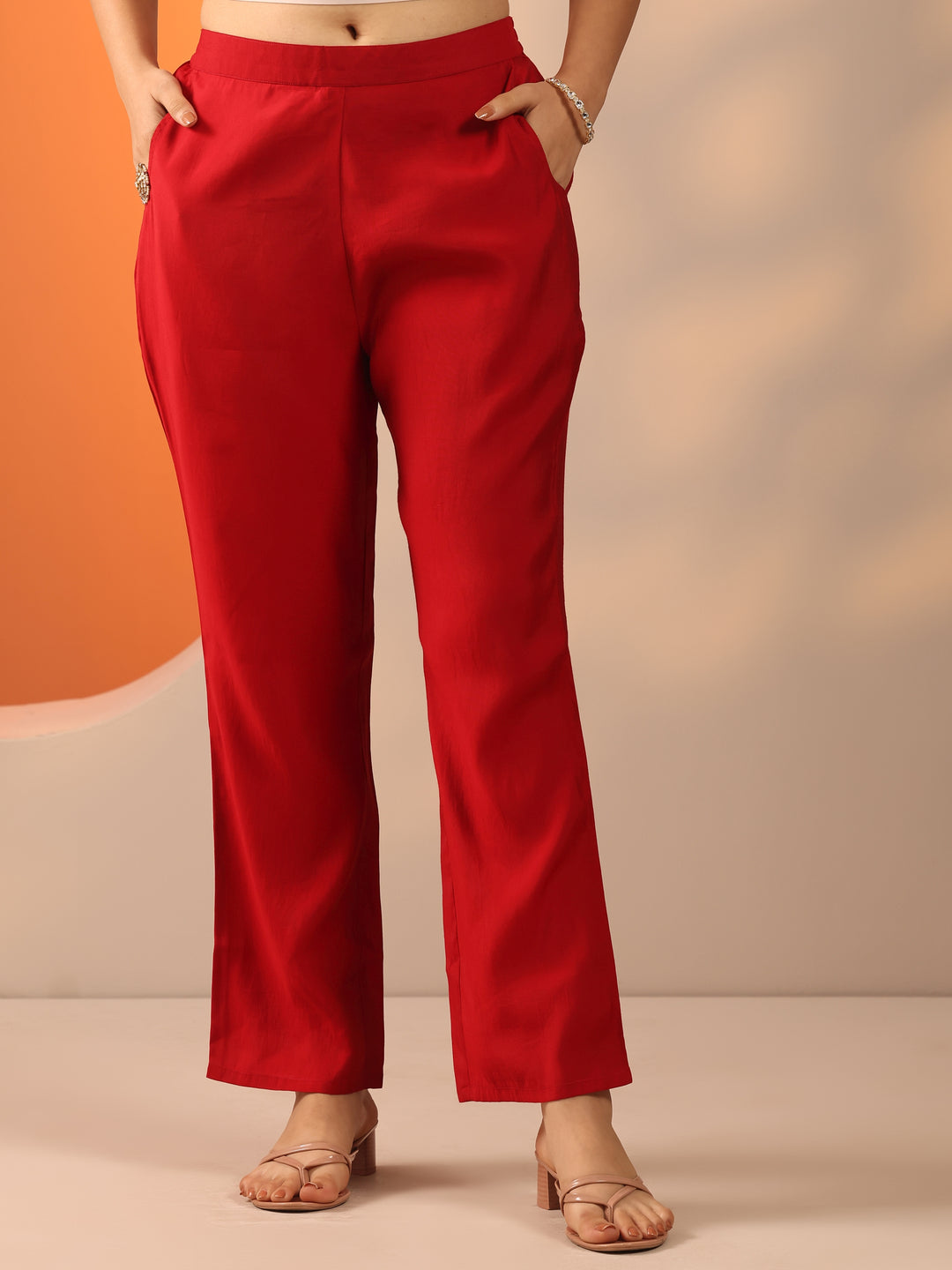  Red Printed Silk Blend Straight Suit Set With Dupatta 