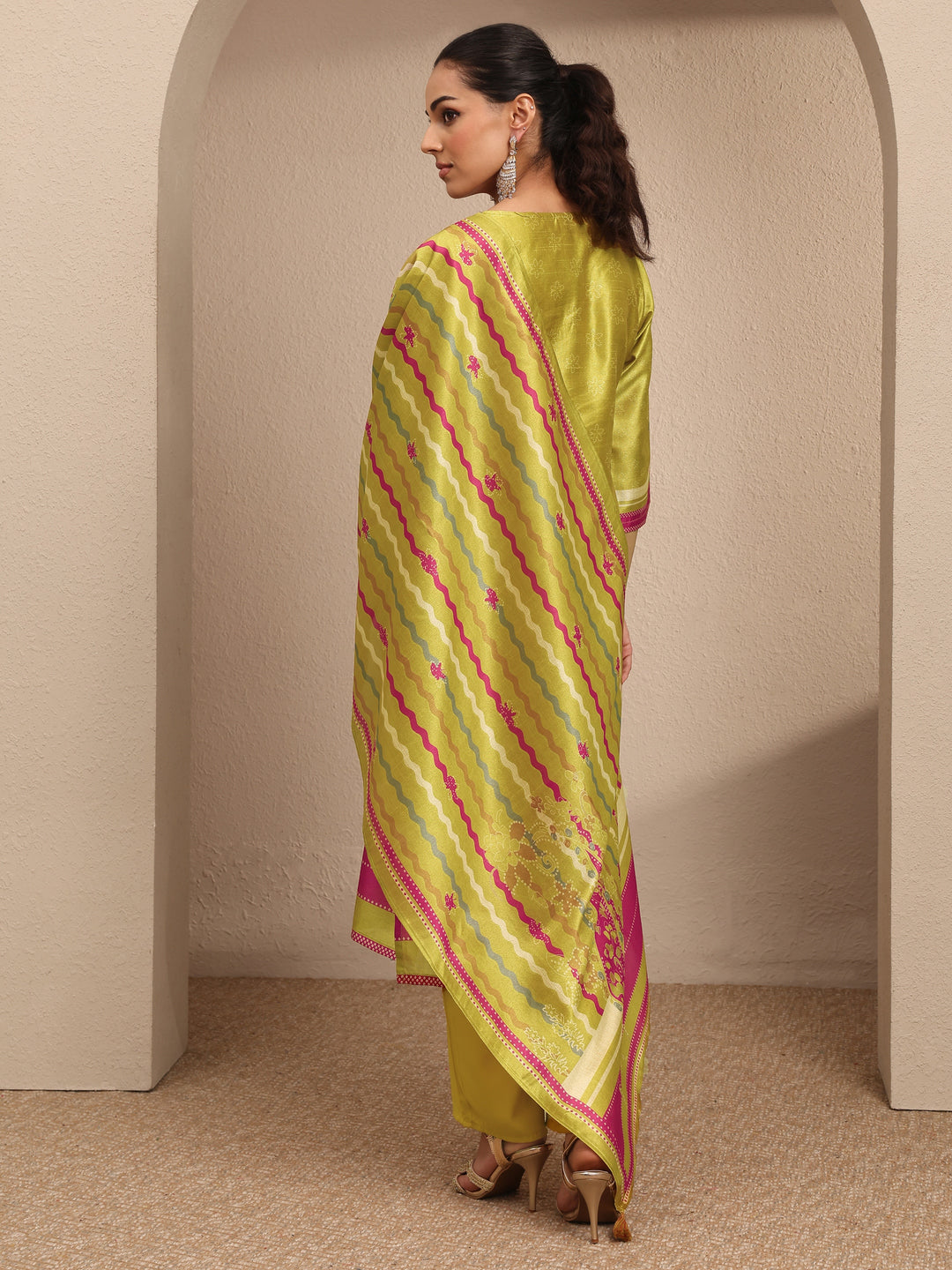  Mustard Printed Silk Blend Straight Suit Set With Dupatta 