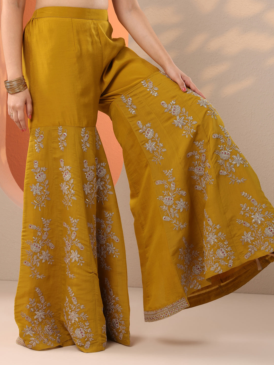  Damini Mustard Embroidered Silk Blend Straight Suit Set With Dupatta 