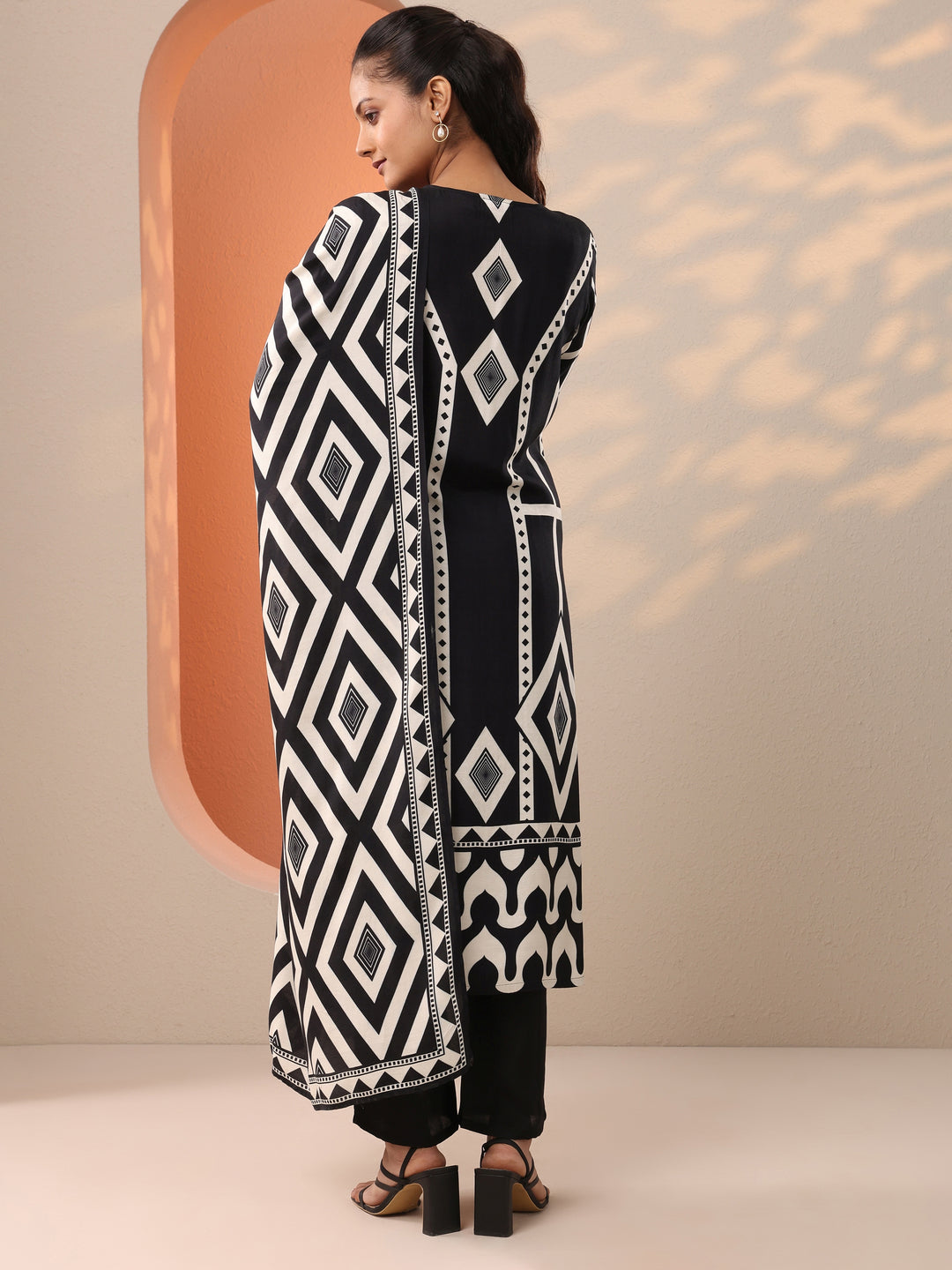  Black Printed Silk Blend Straight Suit Set With Dupatta 