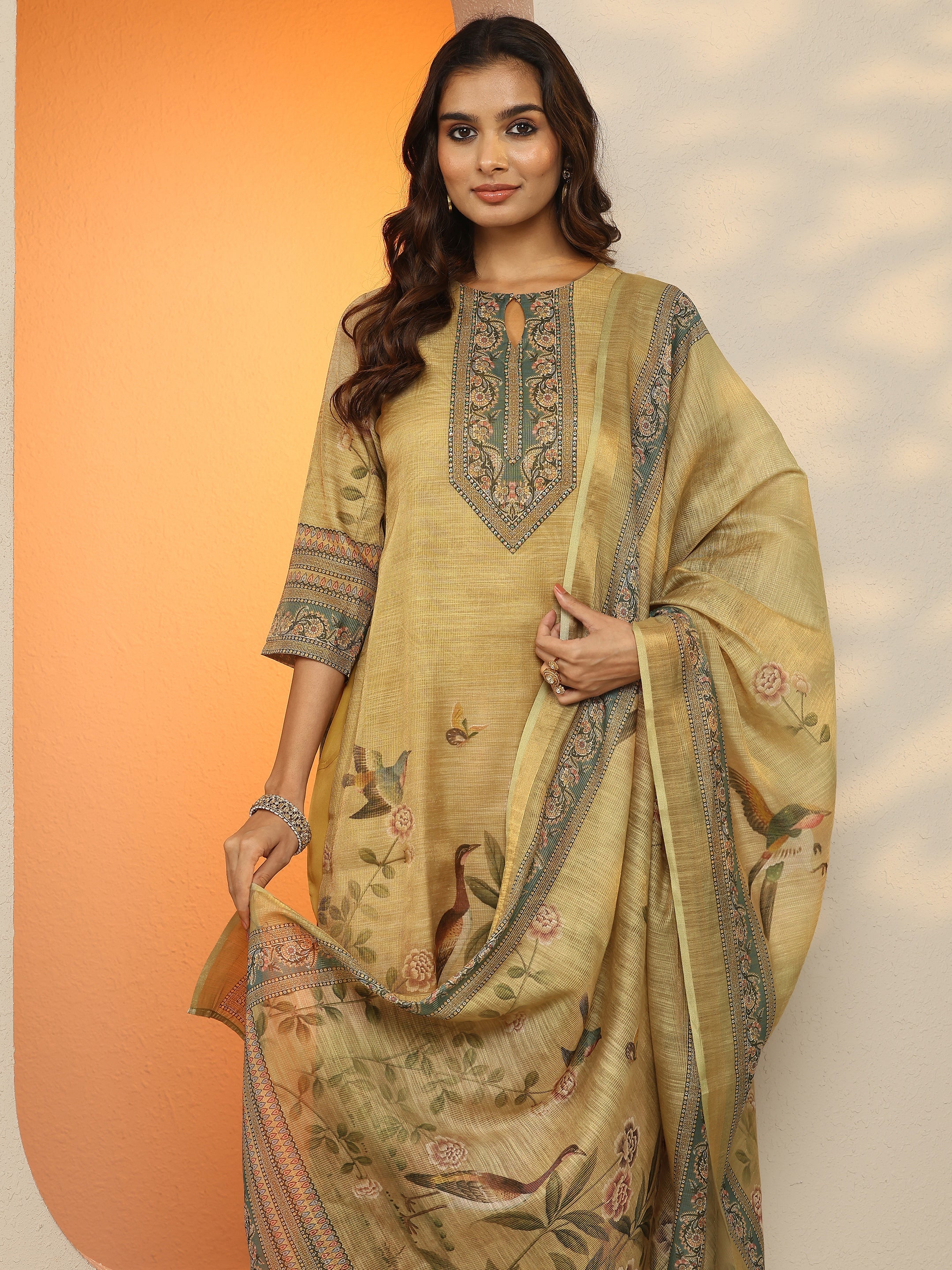 libas Beige Printed Silk Blend Straight Suit Set With Dupatta-picture-37