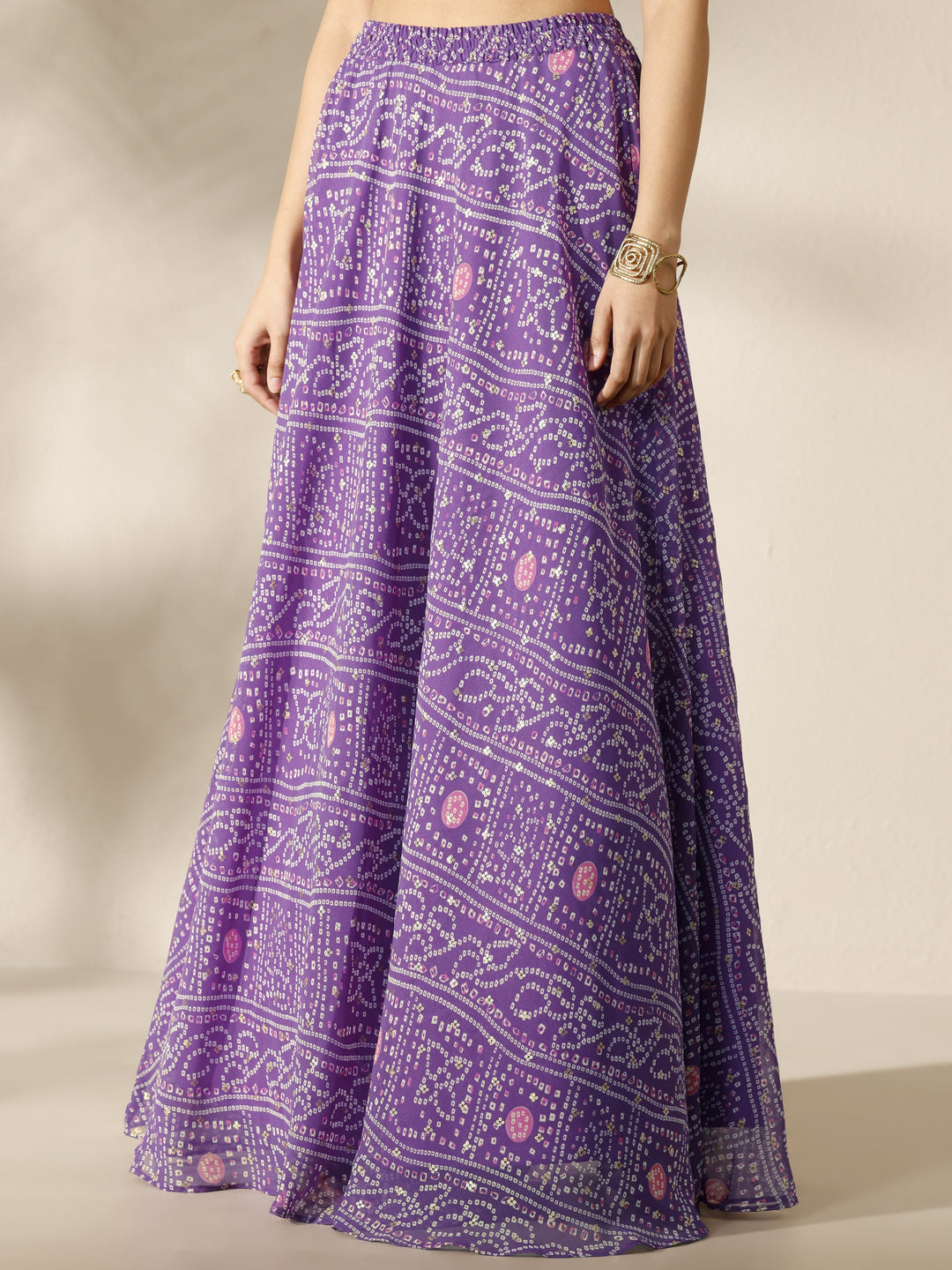  Purple Bandhani Printed Silk Chiffon Lehenga Set 