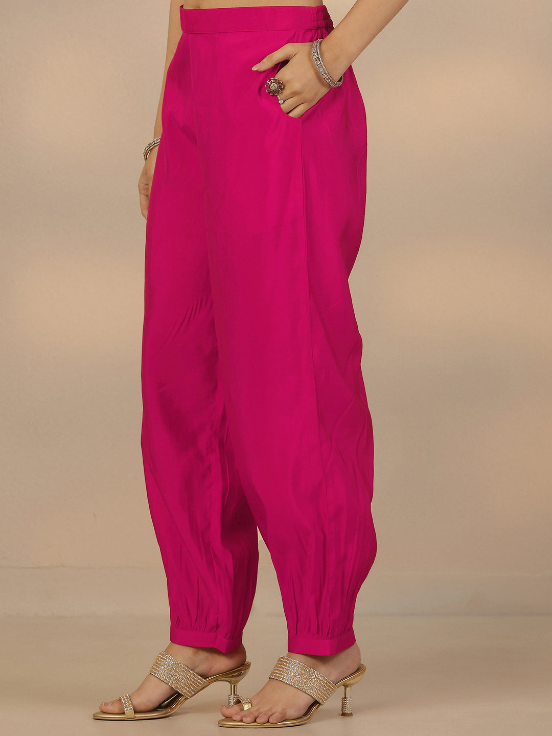  Pink Yoke Design Silk Blend Straight Suit Set With Dupatta 