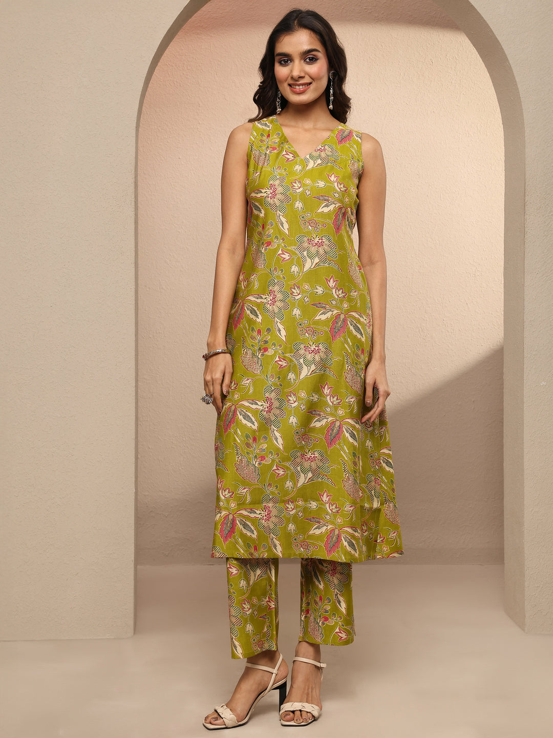  Green Printed Silk Blend Co-Ord Set 