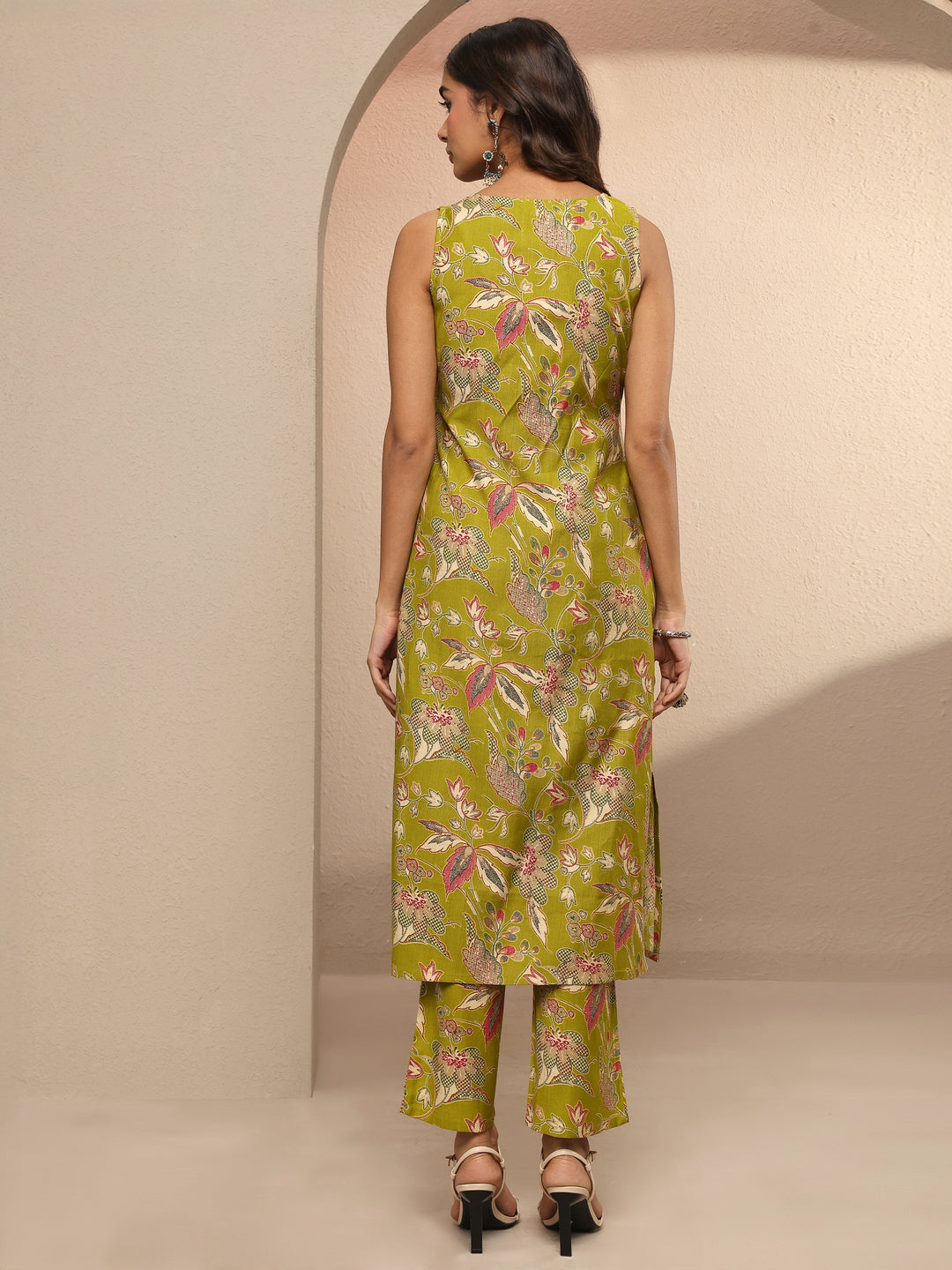  Green Printed Silk Blend Co-Ord Set 