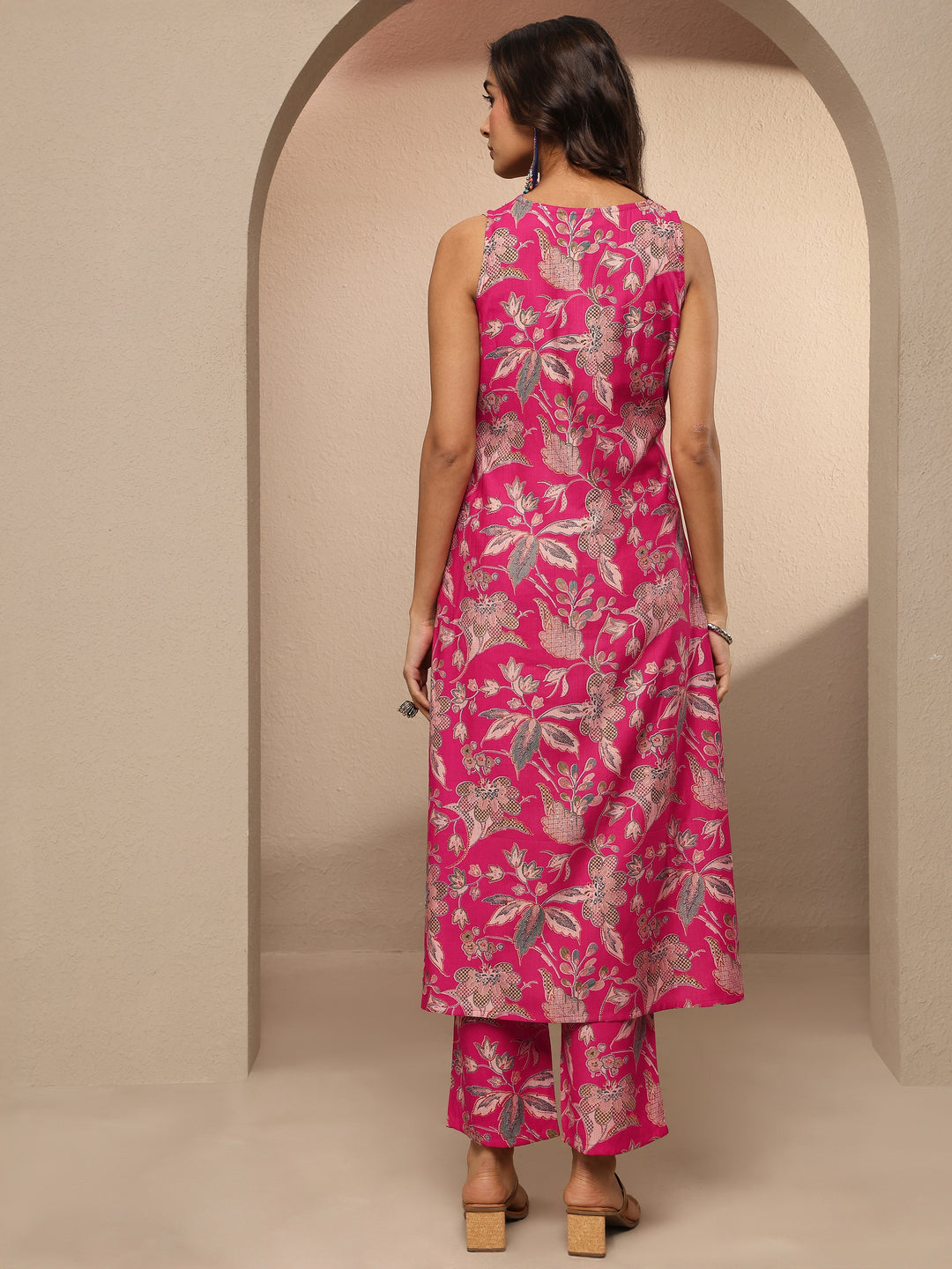  Pink Printed Silk Blend Co-Ord Set 