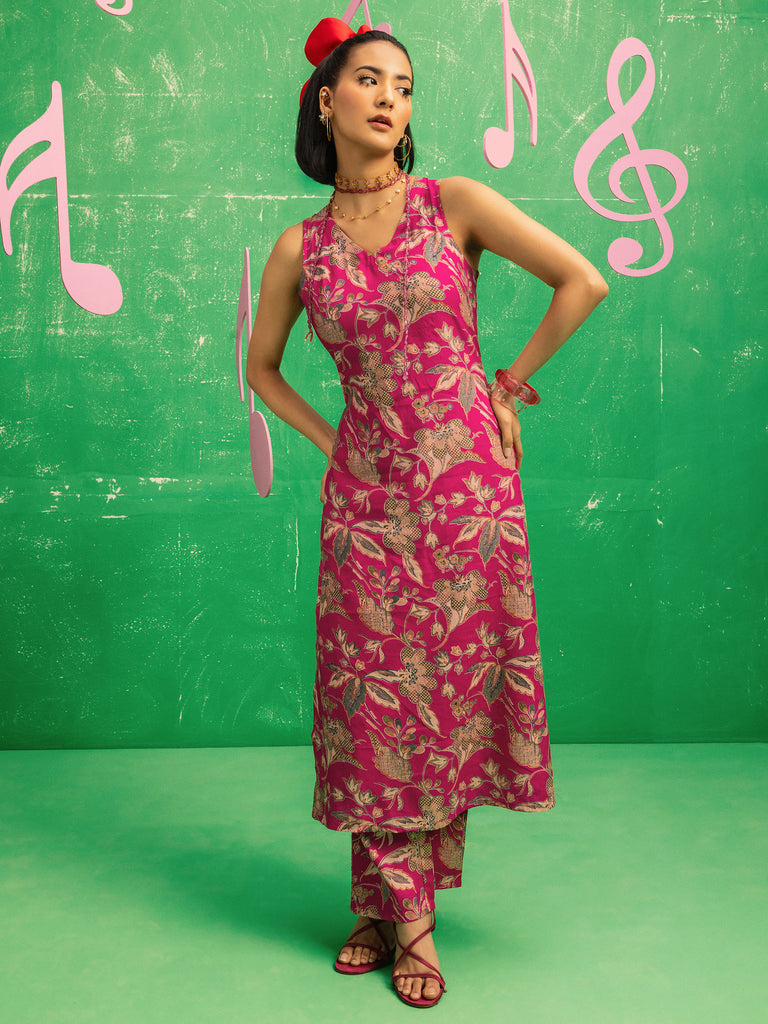 Libas Bonita Pink Printed Silk Blend Co-Ord Set