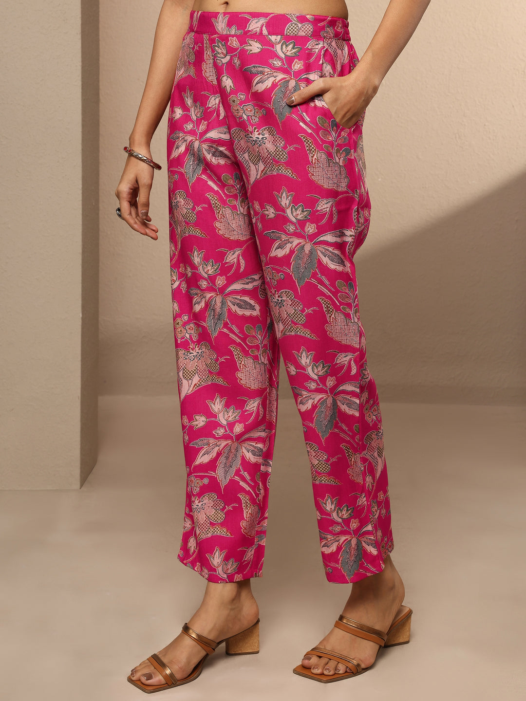  Pink Printed Silk Blend Co-Ord Set 