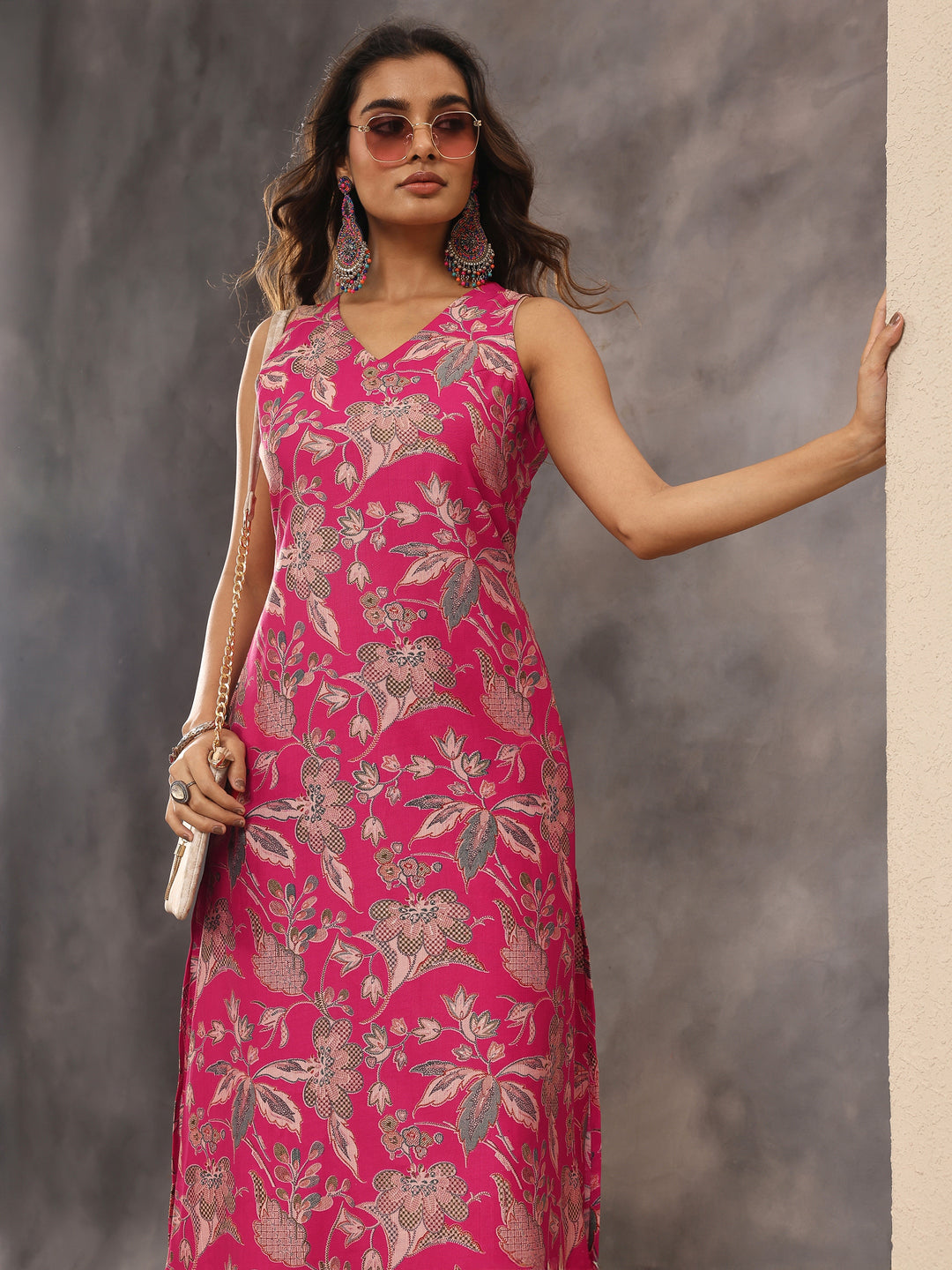 Pink Printed Silk Blend Co-Ord Set