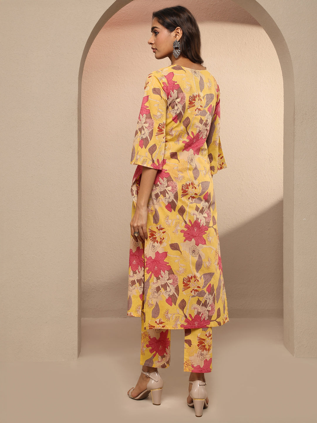  Yellow Printed Silk Blend Co-Ord Set 