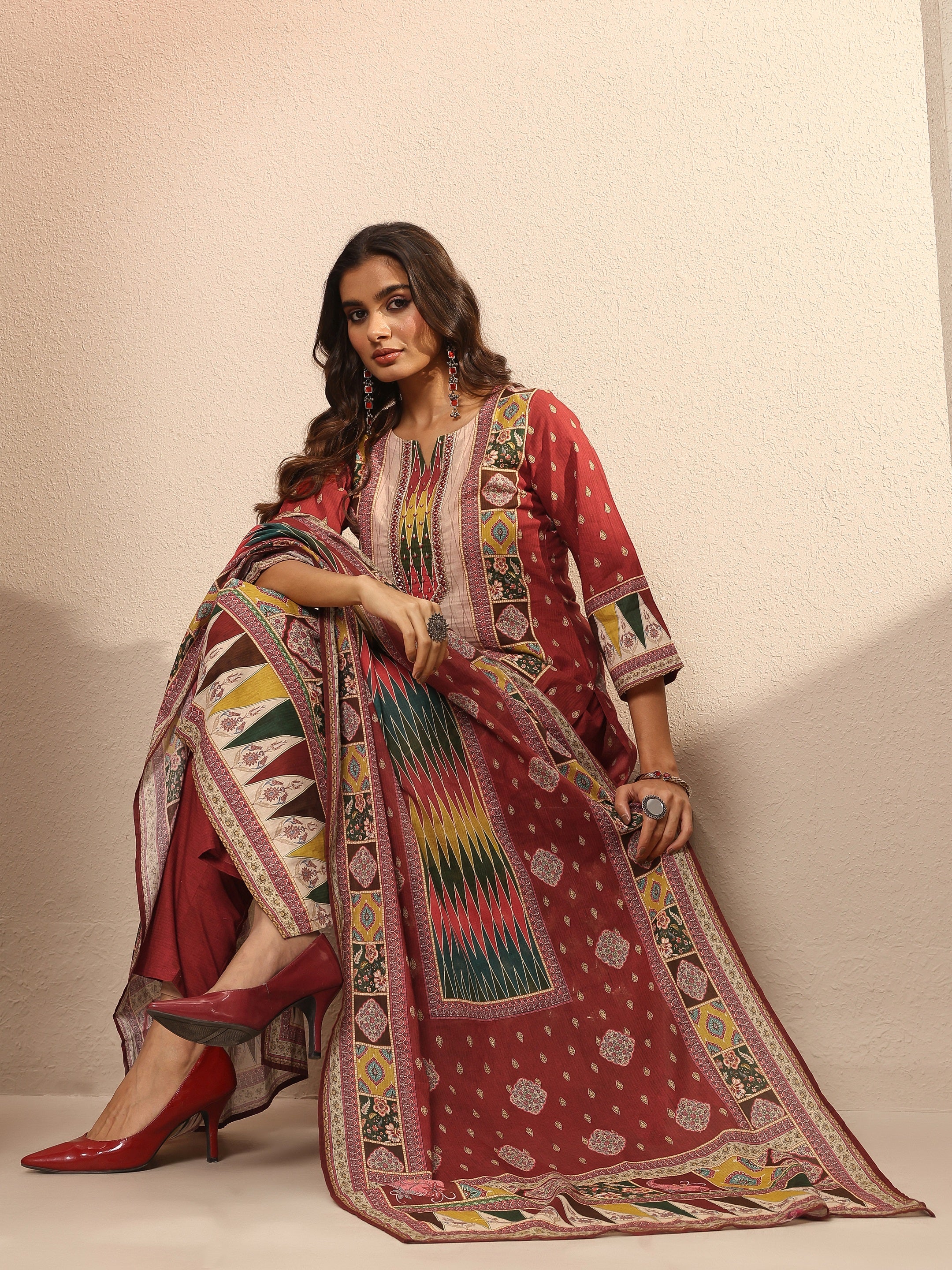 libas Maroon Printed Cotton Straight Suit Set With Dupatta-picture-34