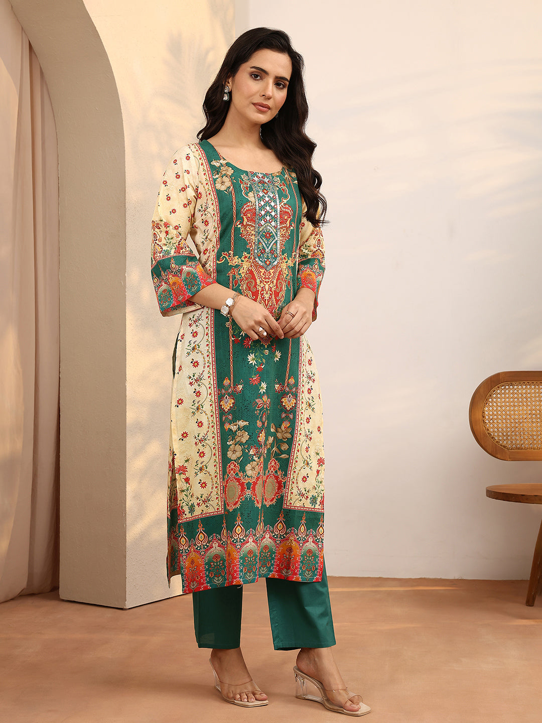 Multi Printed Cotton Straight Suit Set With Dupatta 