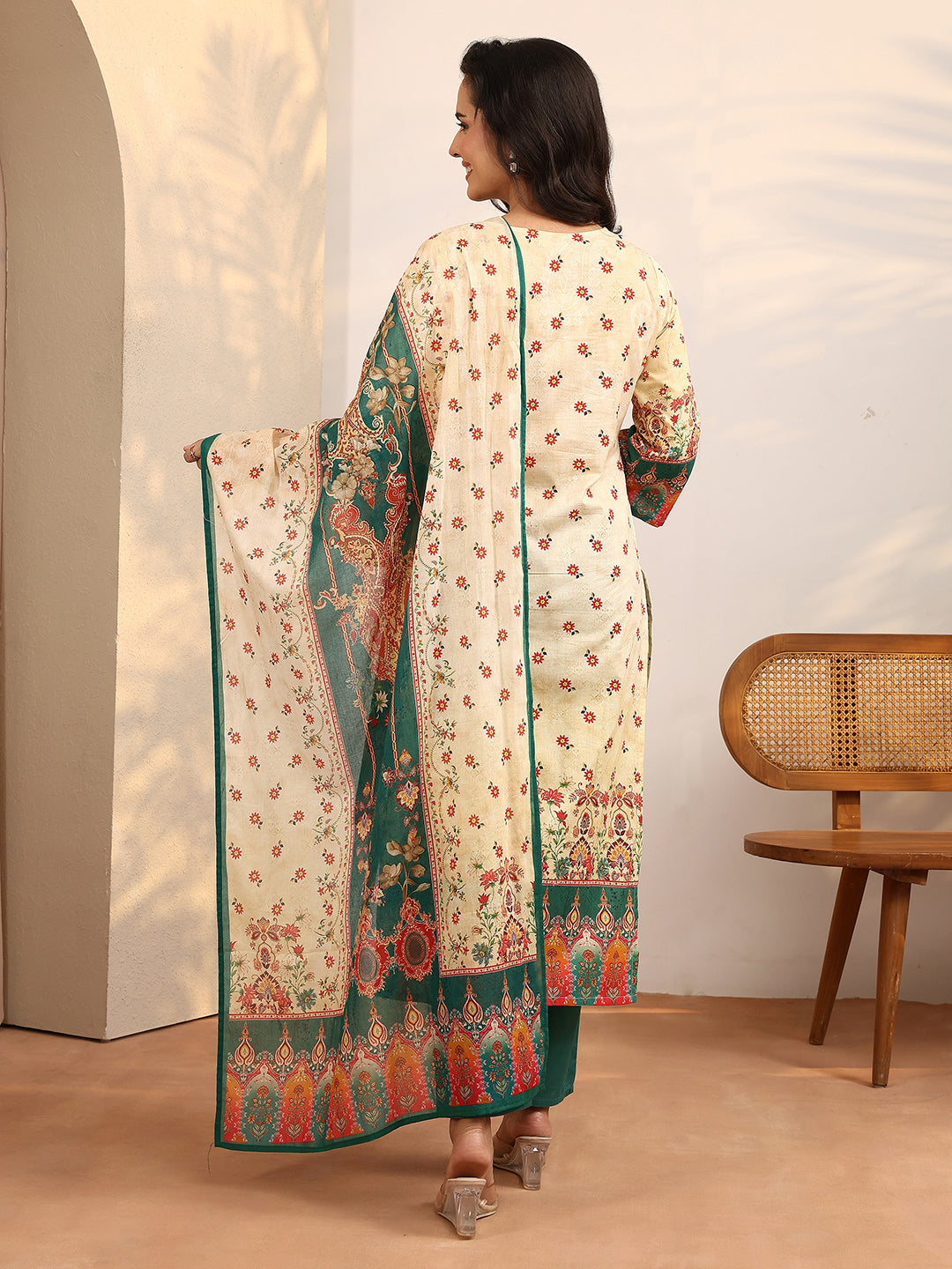  Multi Printed Cotton Straight Suit Set With Dupatta 