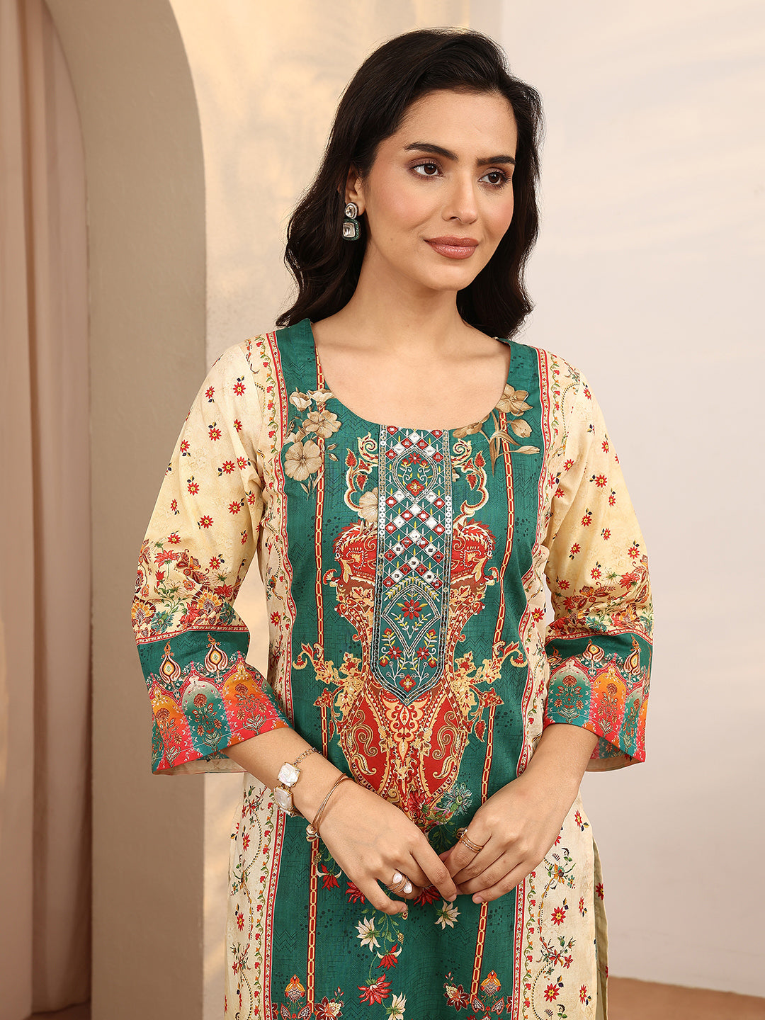  Multi Printed Cotton Straight Suit Set With Dupatta 