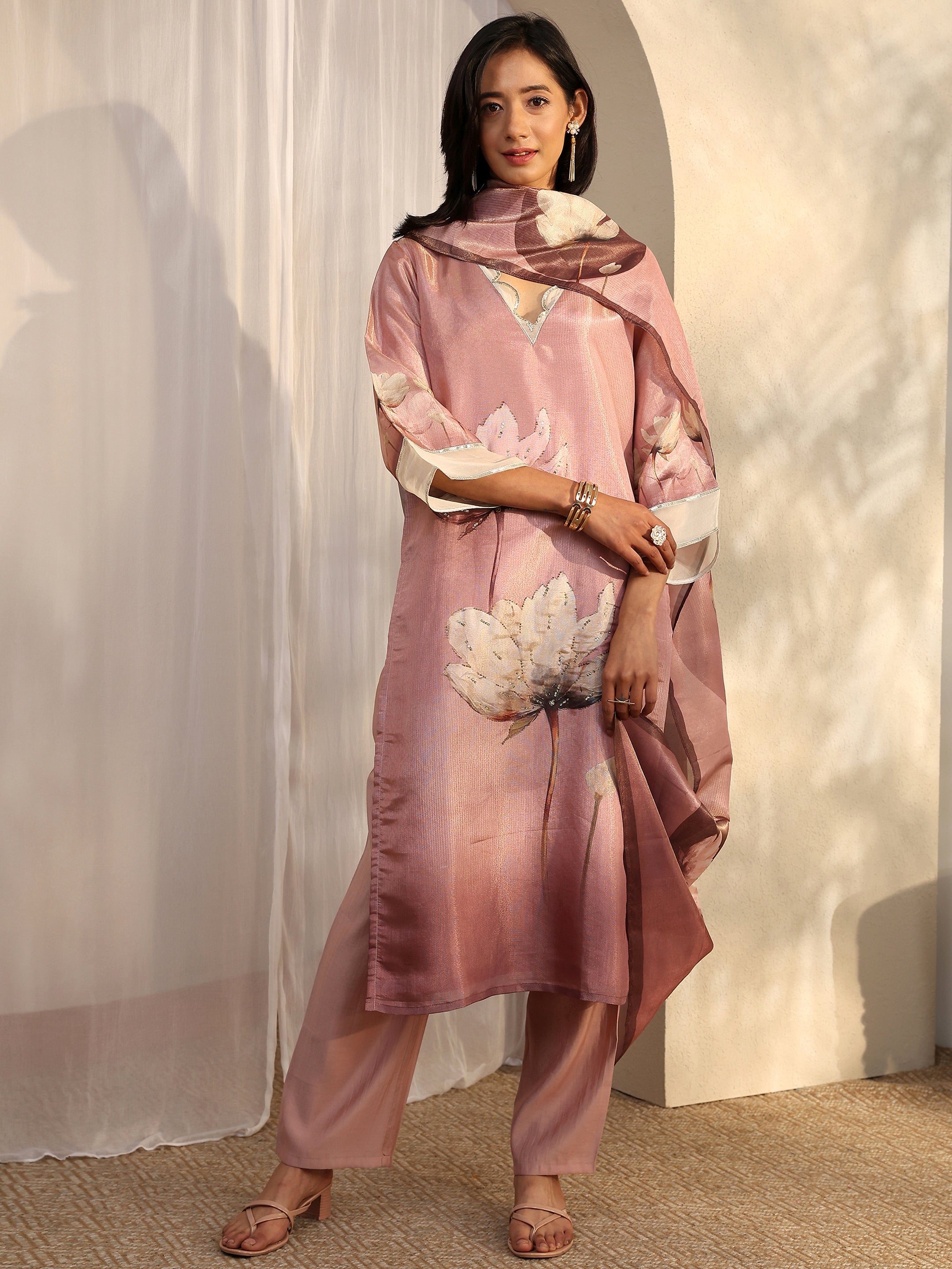 libas Pink Printed Silk Blend Straight Suit Set With Dupatta-picture-50