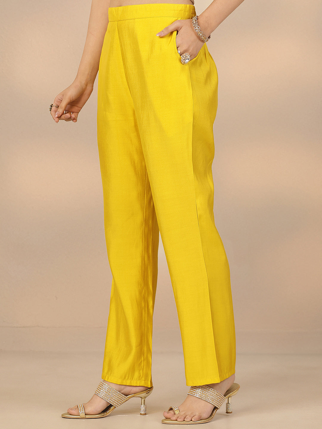  Yellow Printed Silk Blend Straight Suit Set With Dupatta 