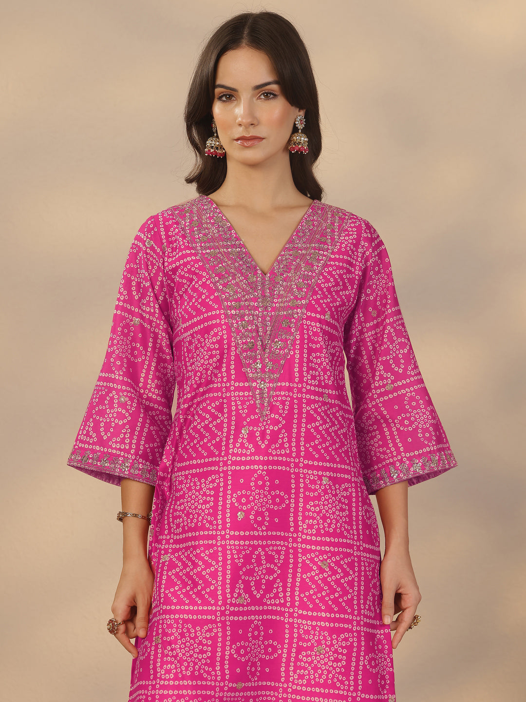  Pink Printed Silk Blend Straight Suit Set With Dupatta 