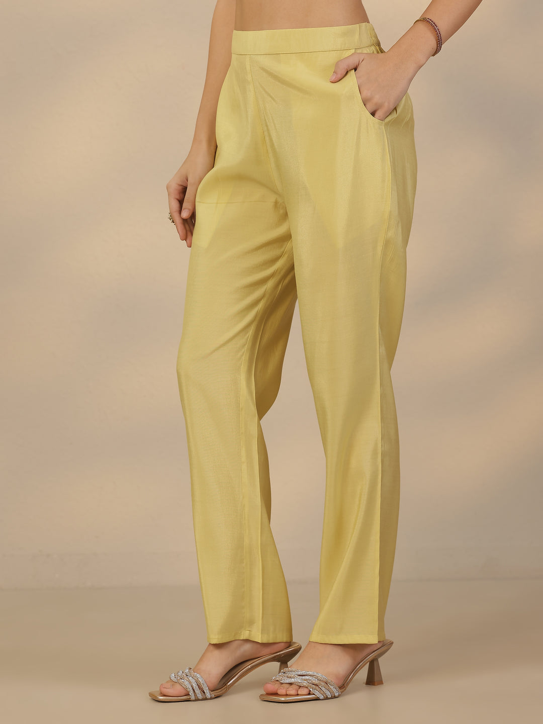  Yellow Embroidered Silk Blend Straight Suit Set With Dupatta 