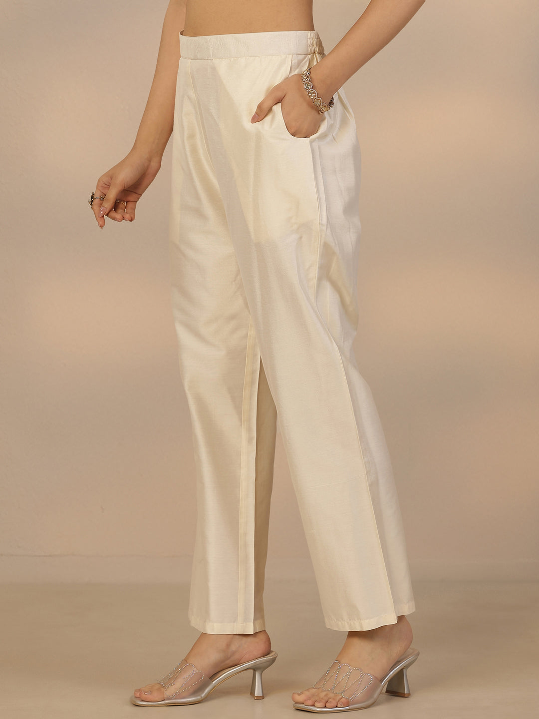  Cream Embroidered Silk Blend Straight Suit Set With Dupatta 