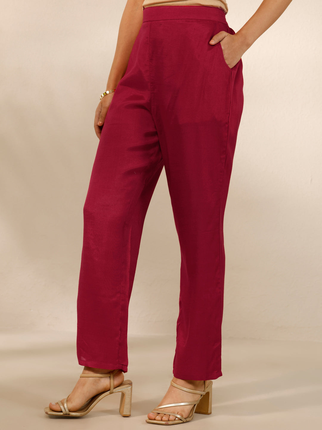  Red Printed Silk blend Straight Suit Set With Dupatta 