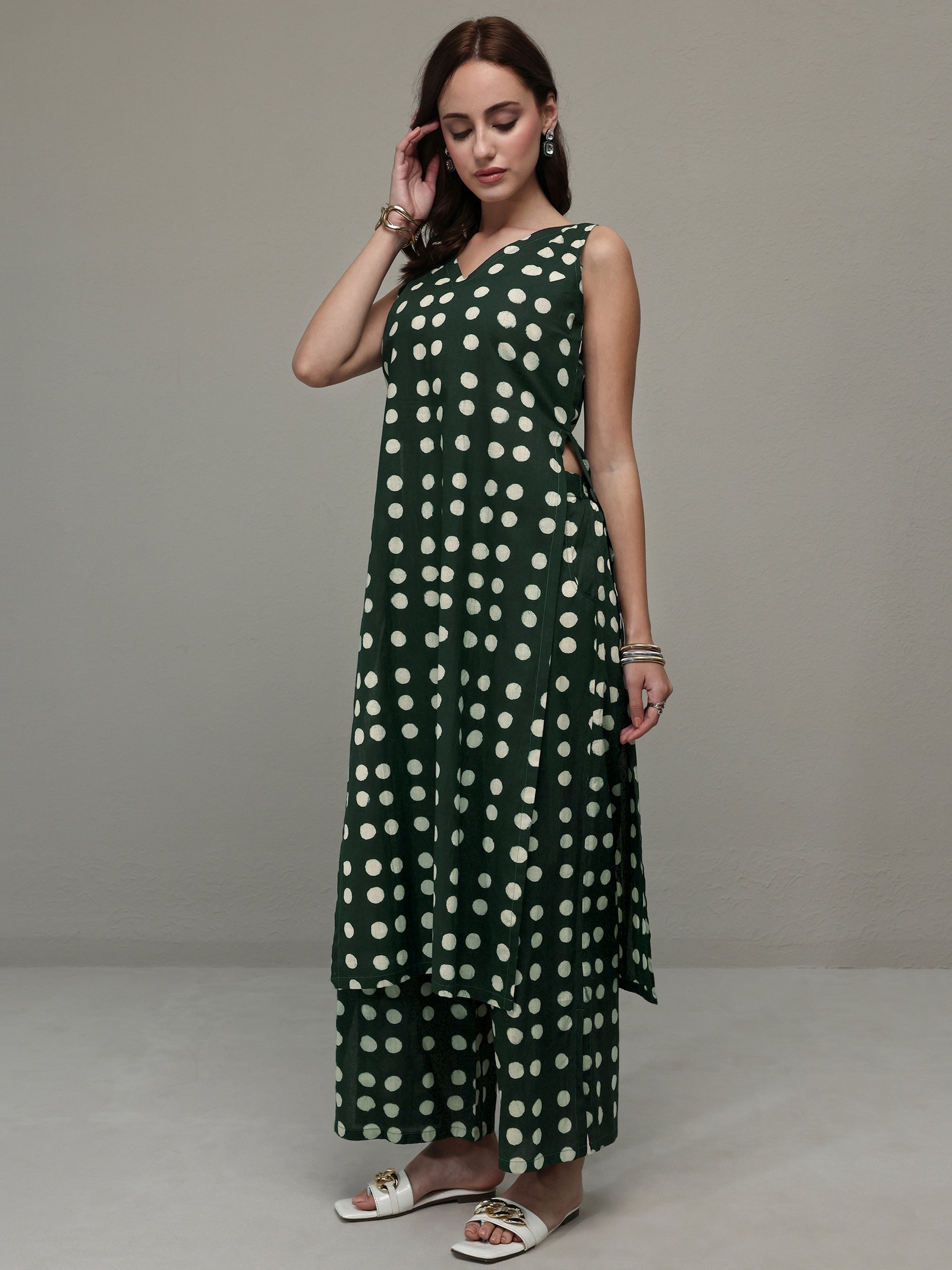 libas Green Polka Dot Printed Cotton Co-Ord Set-picture-26