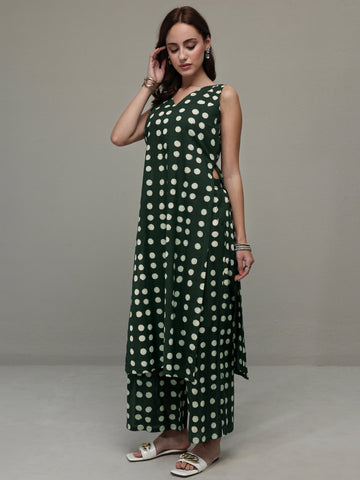 Green Polka Dot Printed Cotton Co-Ord Set