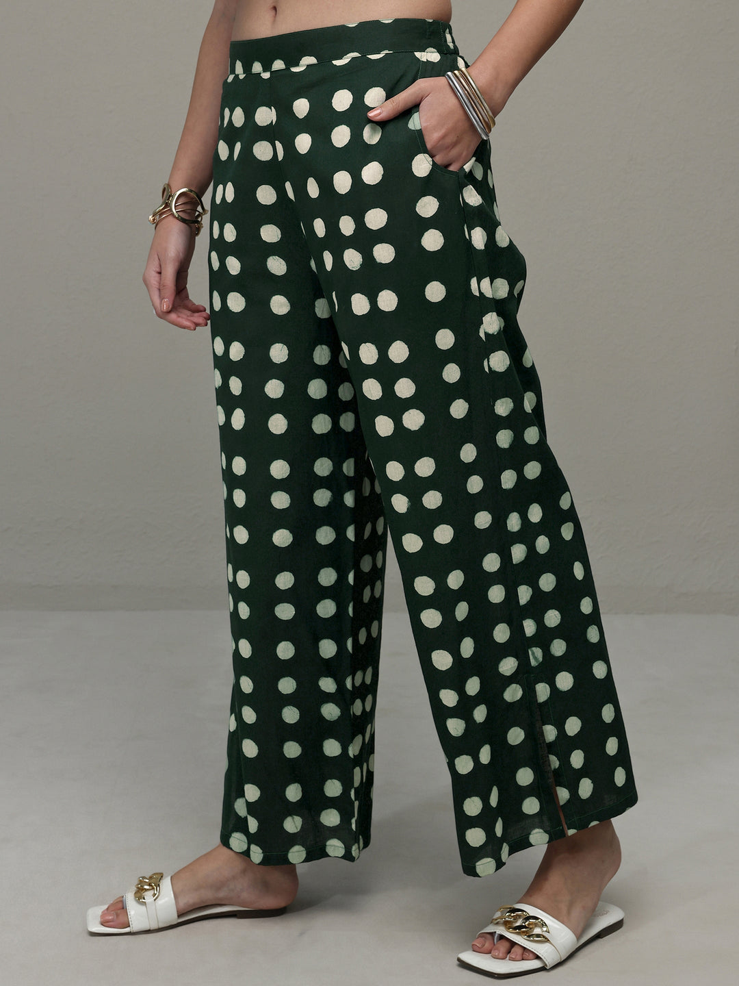  Green Polka Dot Printed Cotton Co-Ord Set 