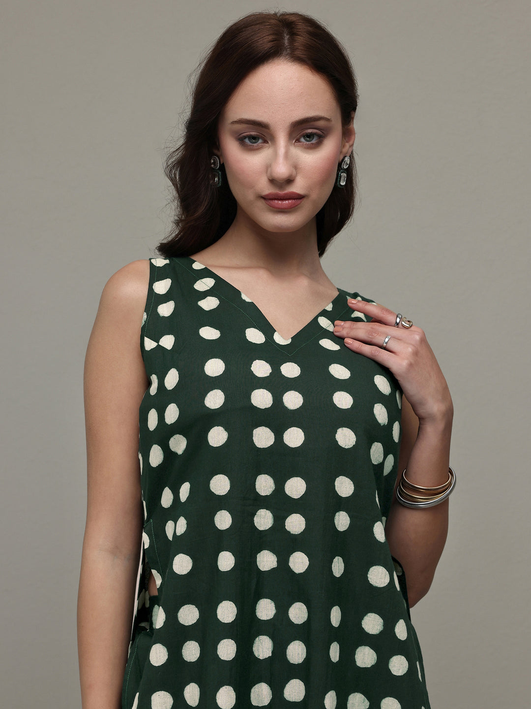  Green Polka Dot Printed Cotton Co-Ord Set 