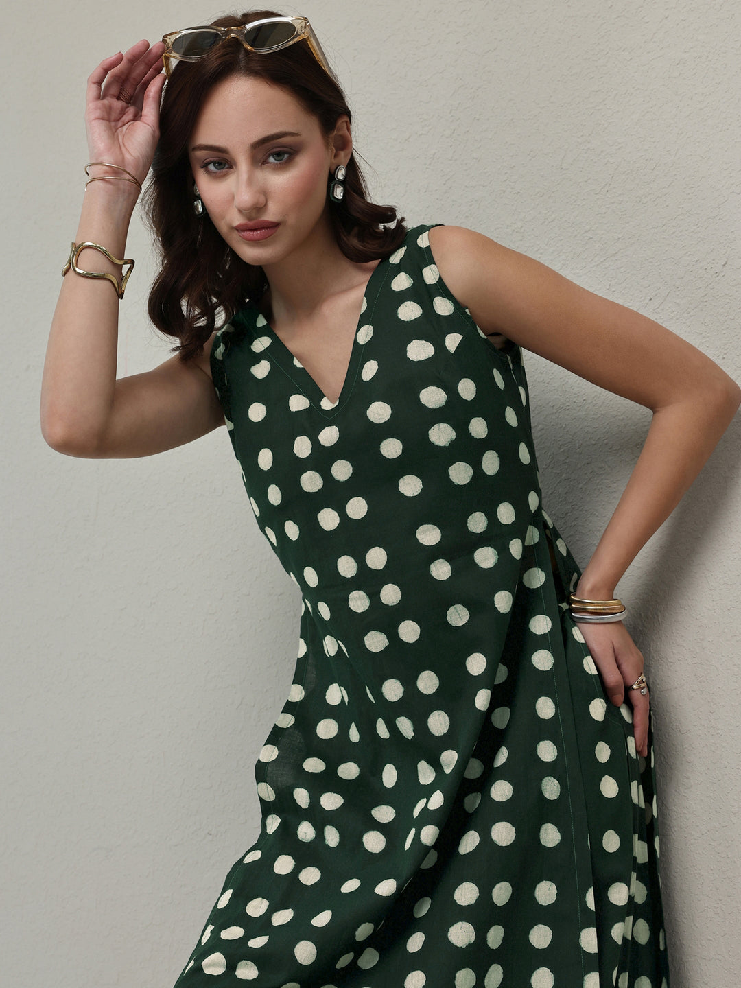  Green Polka Dot Printed Cotton Co-Ord Set 
