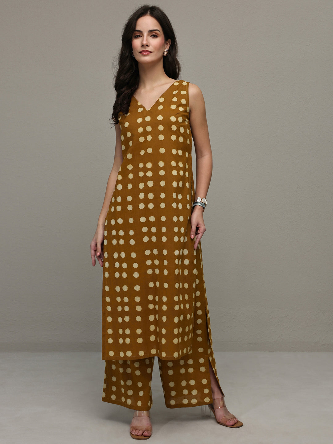  Mustard Polka Dot Printed Cotton Co-Ord Set 