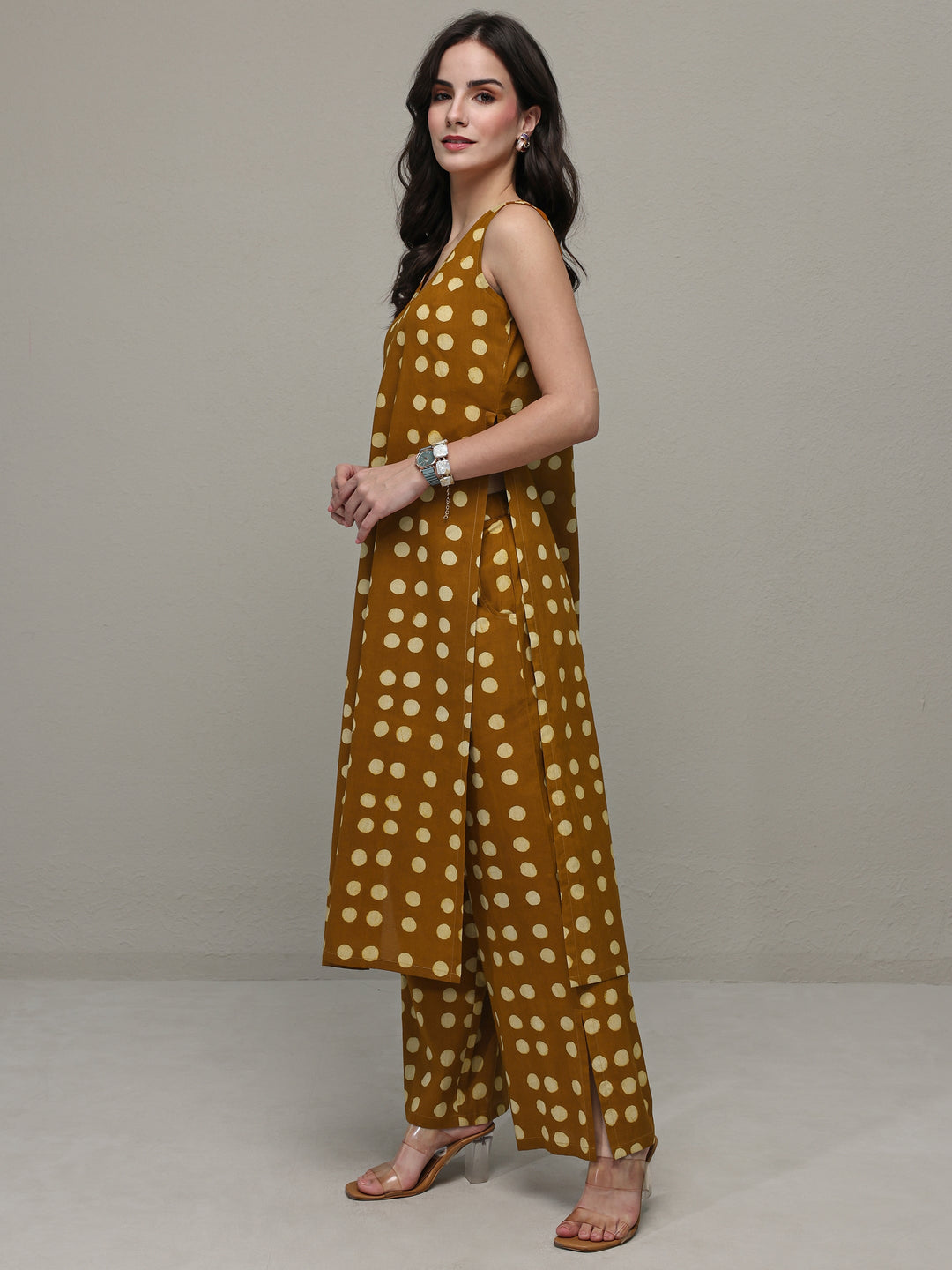  Mustard Polka Dot Printed Cotton Co-Ord Set 