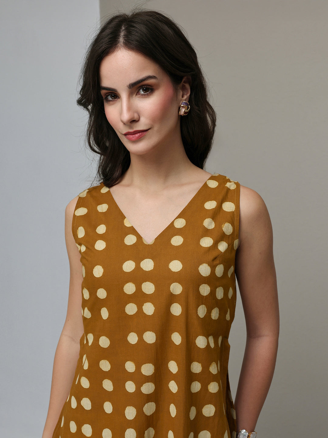  Mustard Polka Dot Printed Cotton Co-Ord Set 