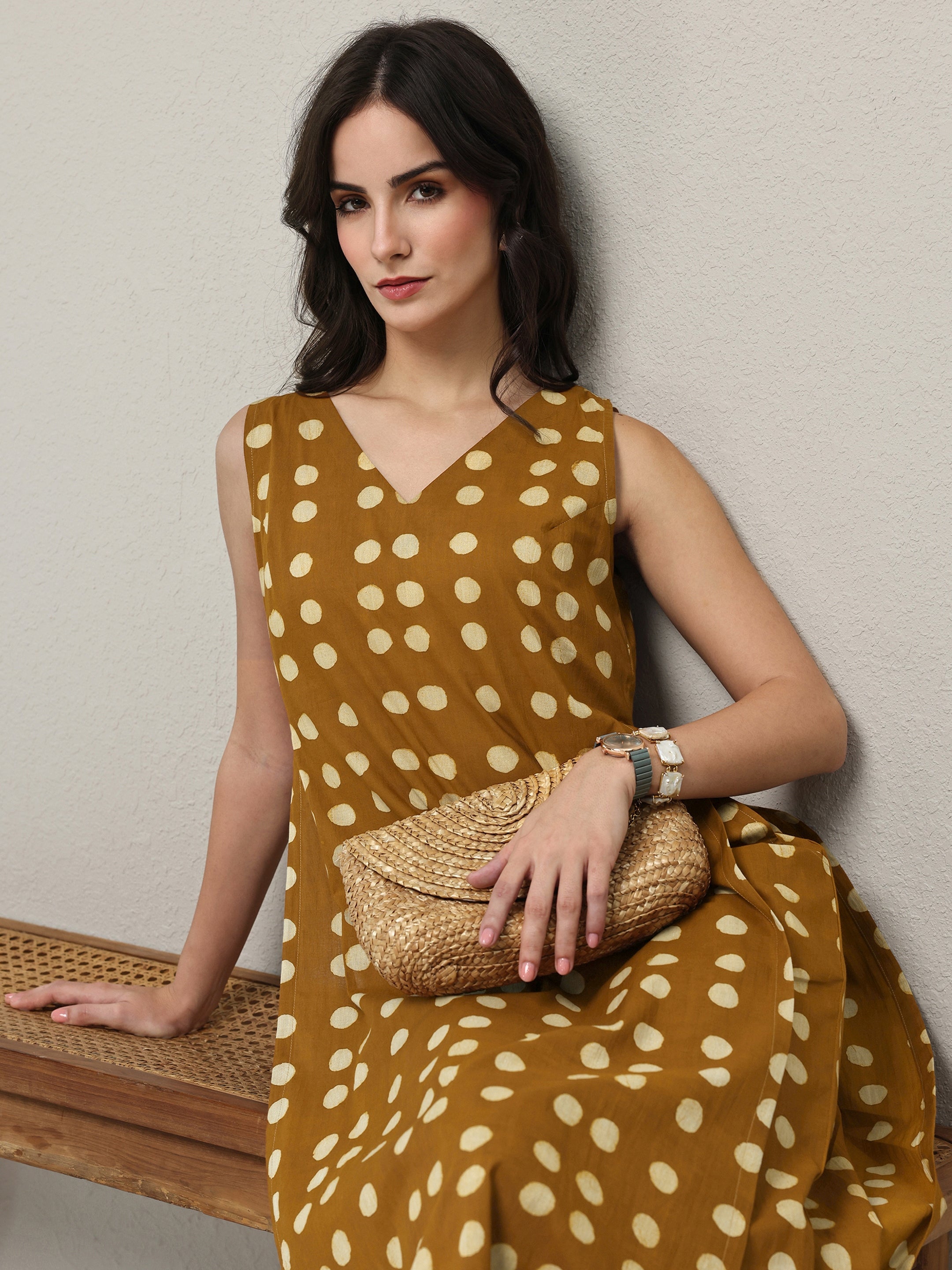 libas Mustard Polka Dot Printed Cotton Co-Ord Set-picture-27