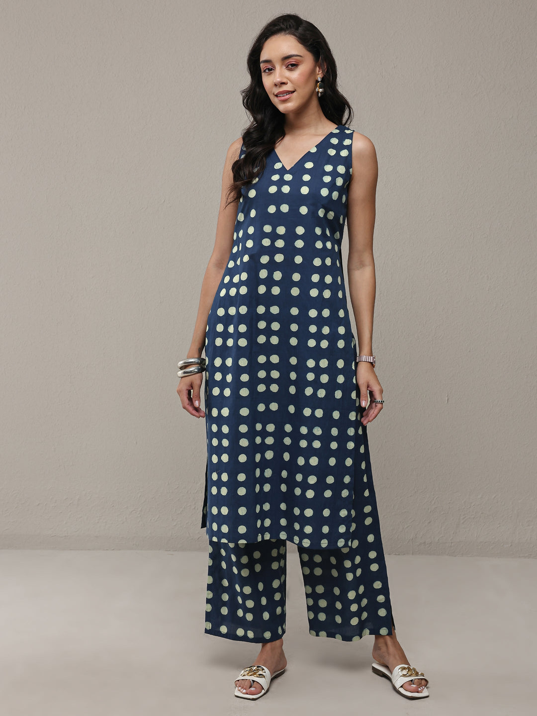  Blue Polka Dot Printed Cotton Co-Ord Set 