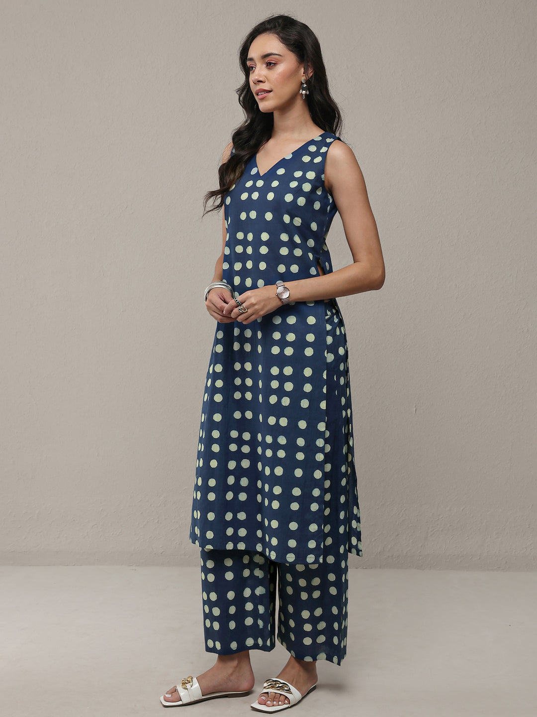  Blue Polka Dot Printed Cotton Co-Ord Set 
