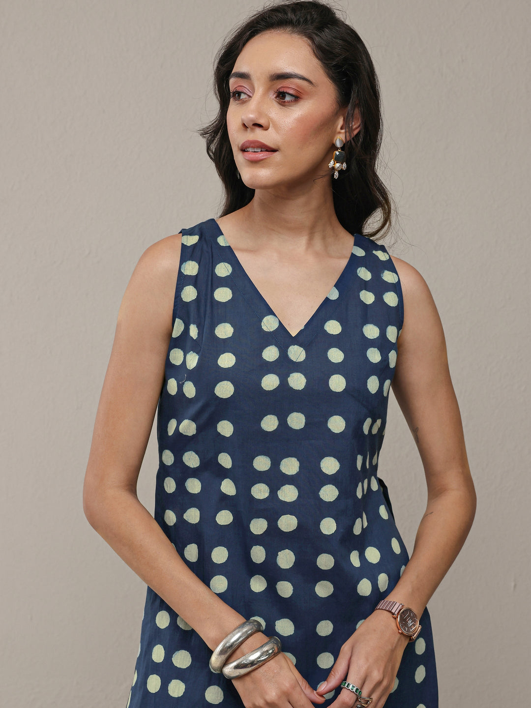  Blue Polka Dot Printed Cotton Co-Ord Set 