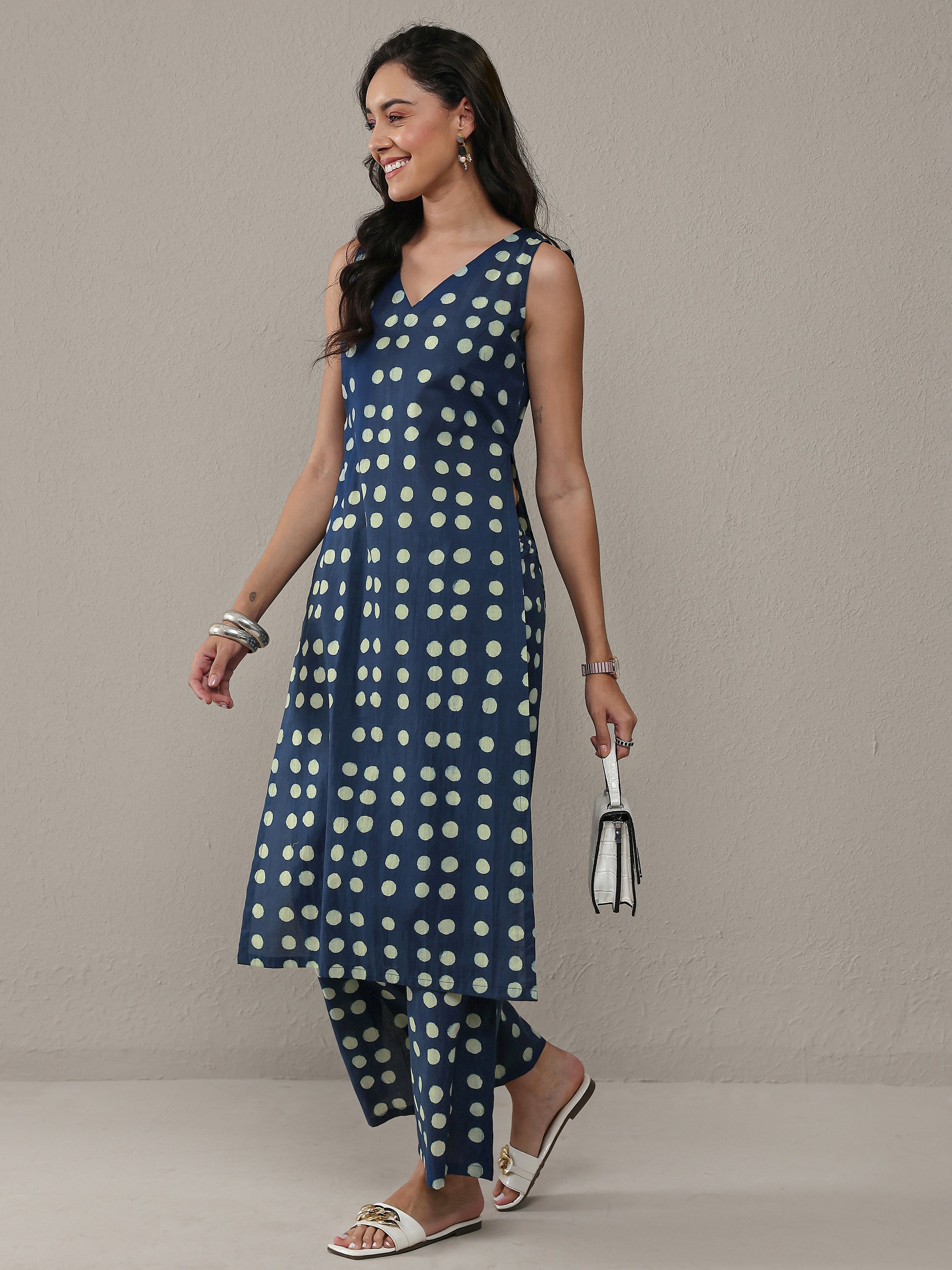 libas Blue Polka Dot Printed Cotton Co-Ord Set-picture-29