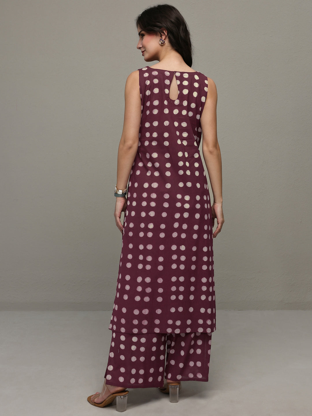  Burgundy Polka Dot Printed Cotton Co-Ord Set 